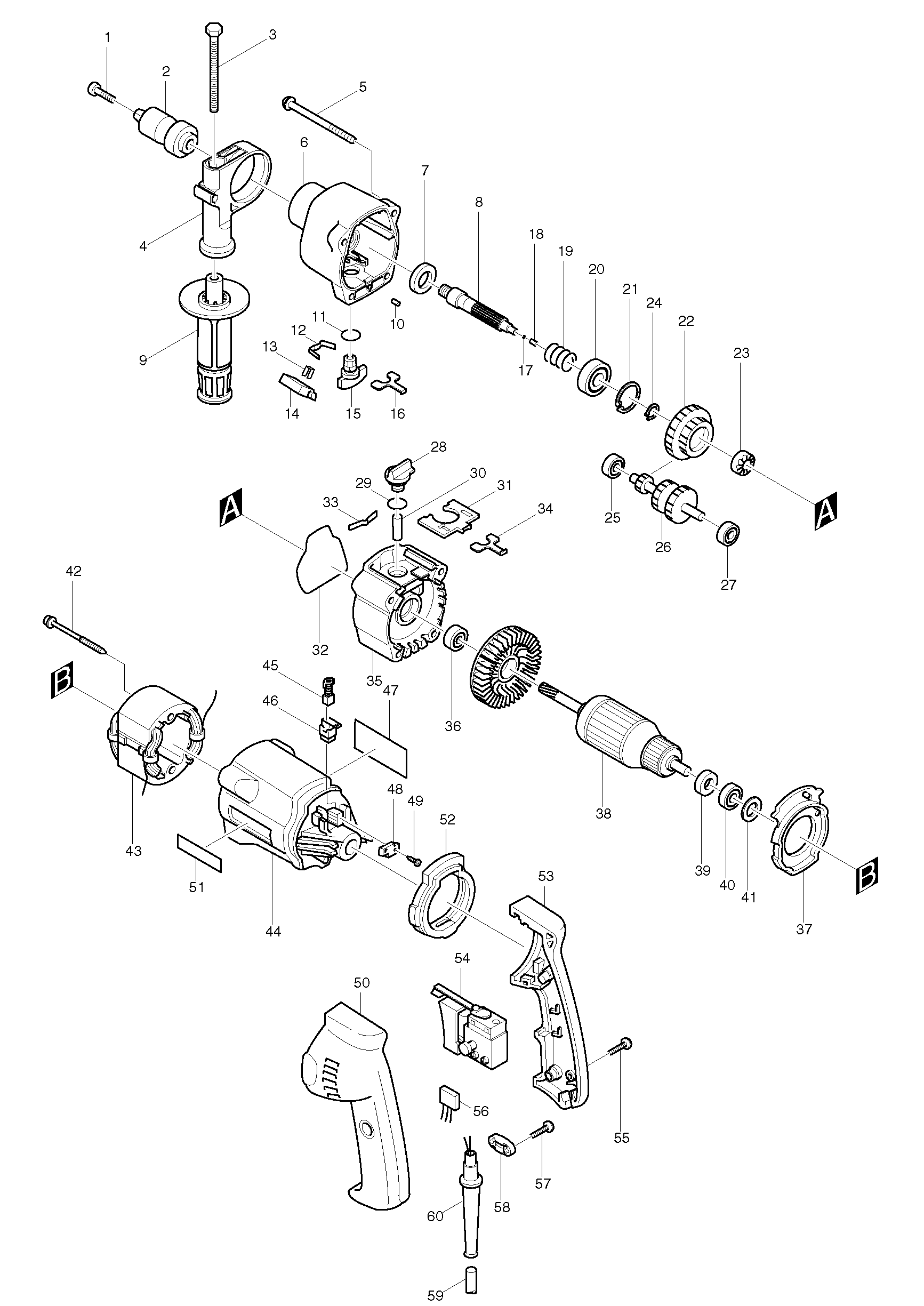 Makita HP2033 parts diagram, sheet 1