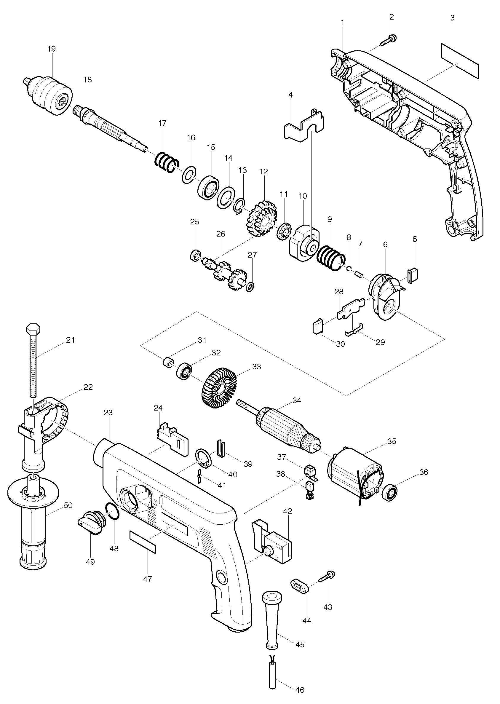 Makita HP2042 parts diagram, sheet 1
