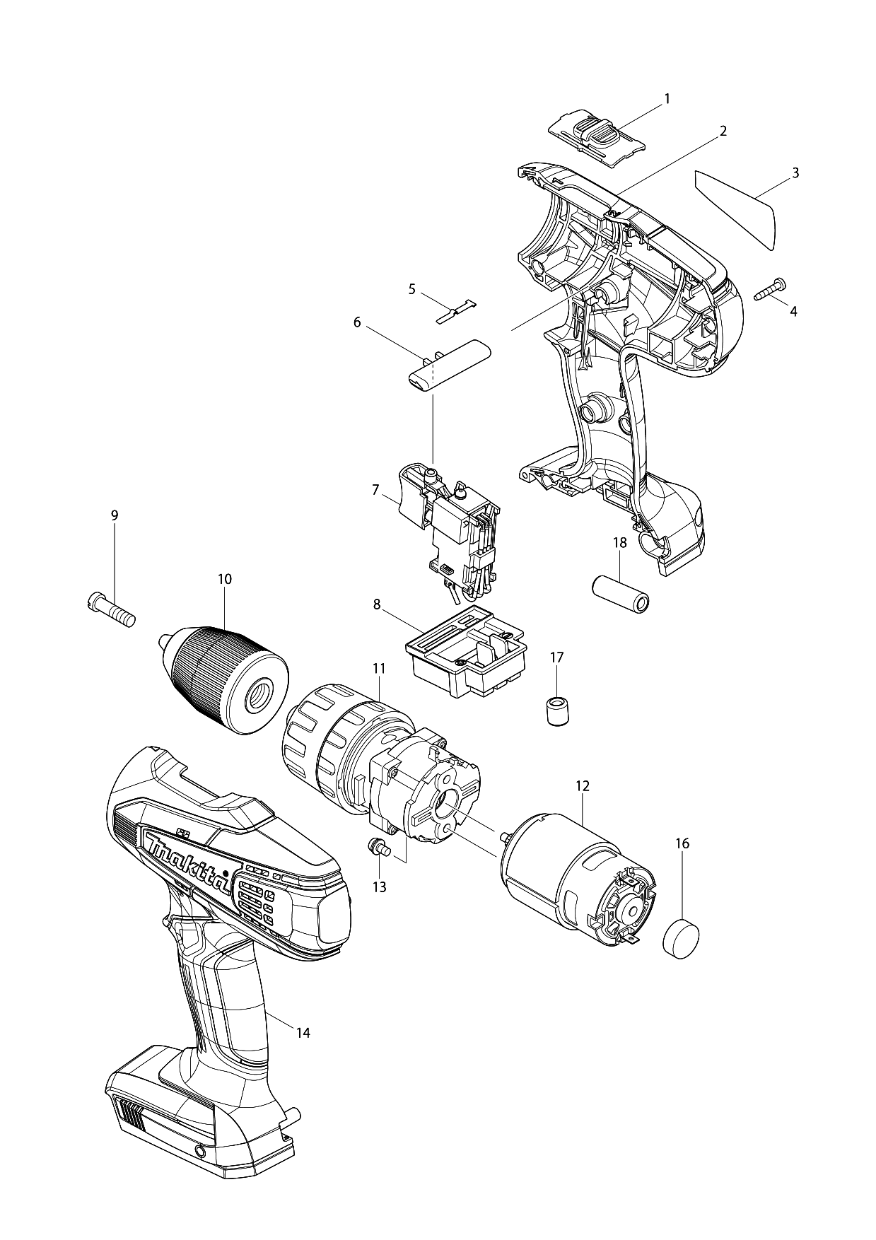 Makita HP457D parts diagram, sheet 1
