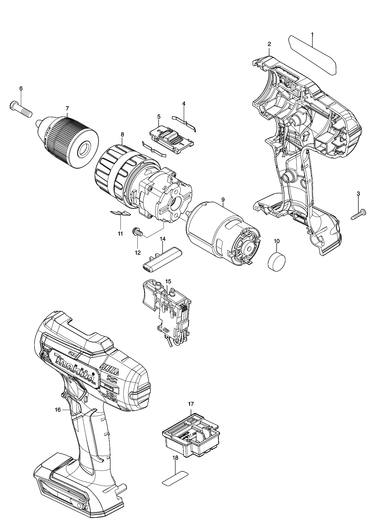 Makita HP488D parts diagram, sheet 1