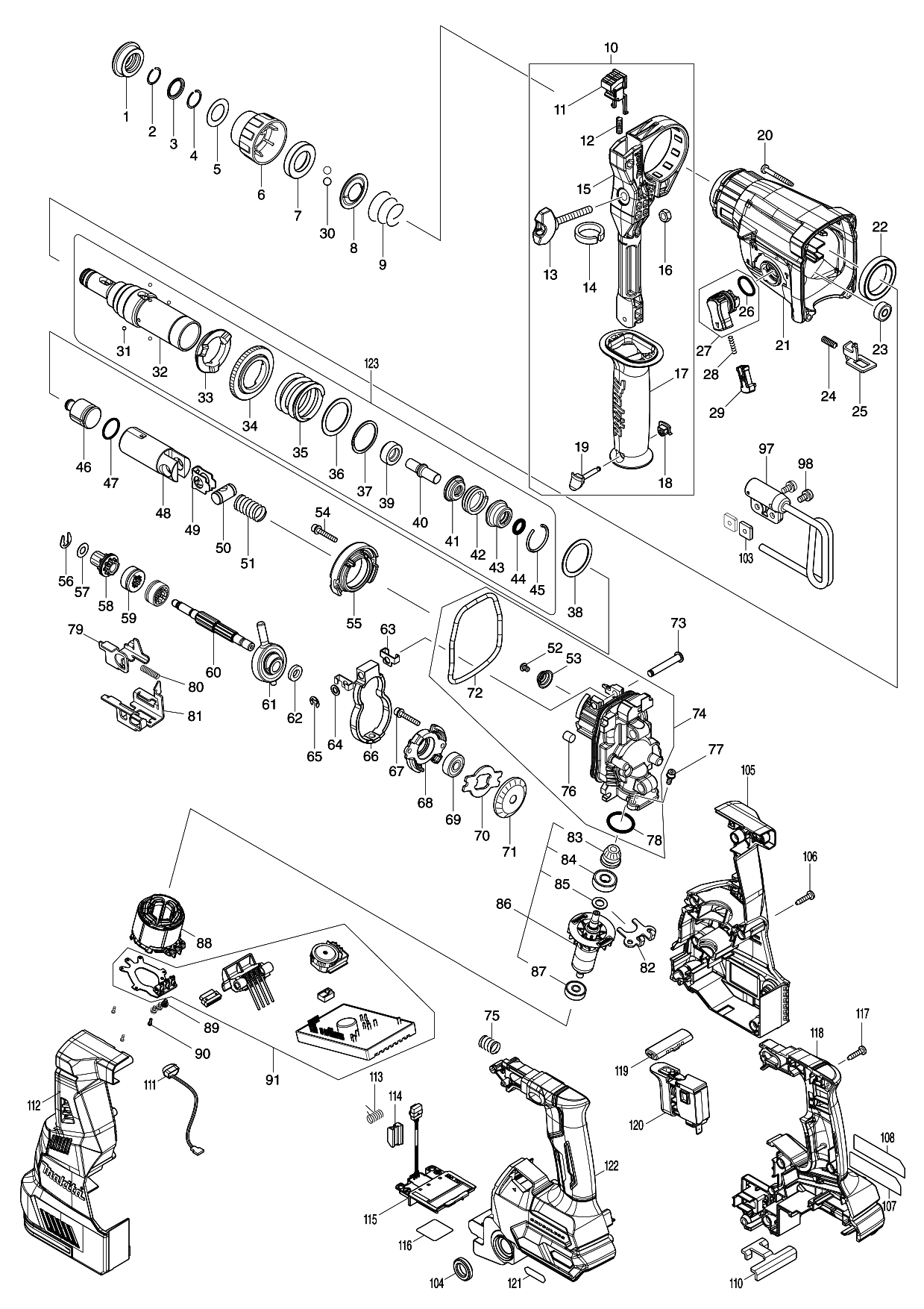 Makita HR003G parts diagram, sheet 1