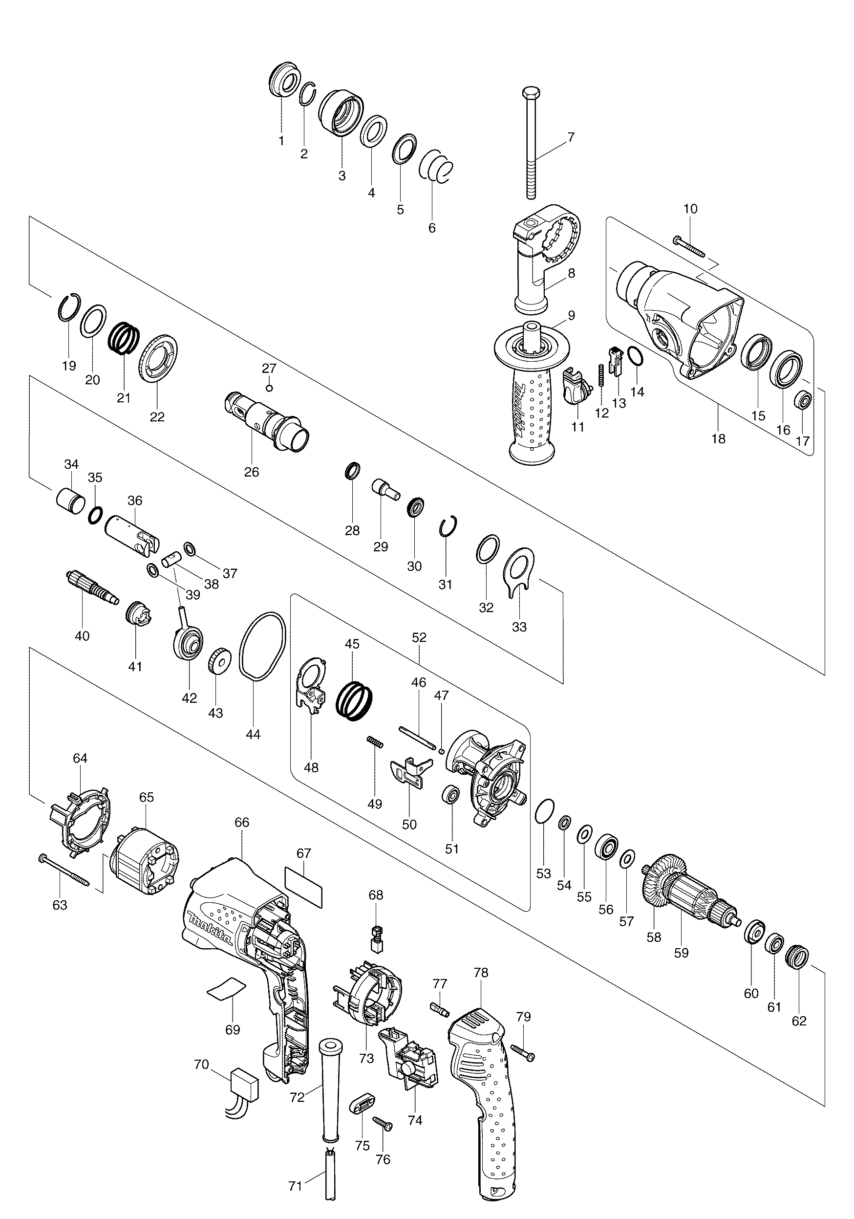 Makita HR1830 parts diagram, sheet 1