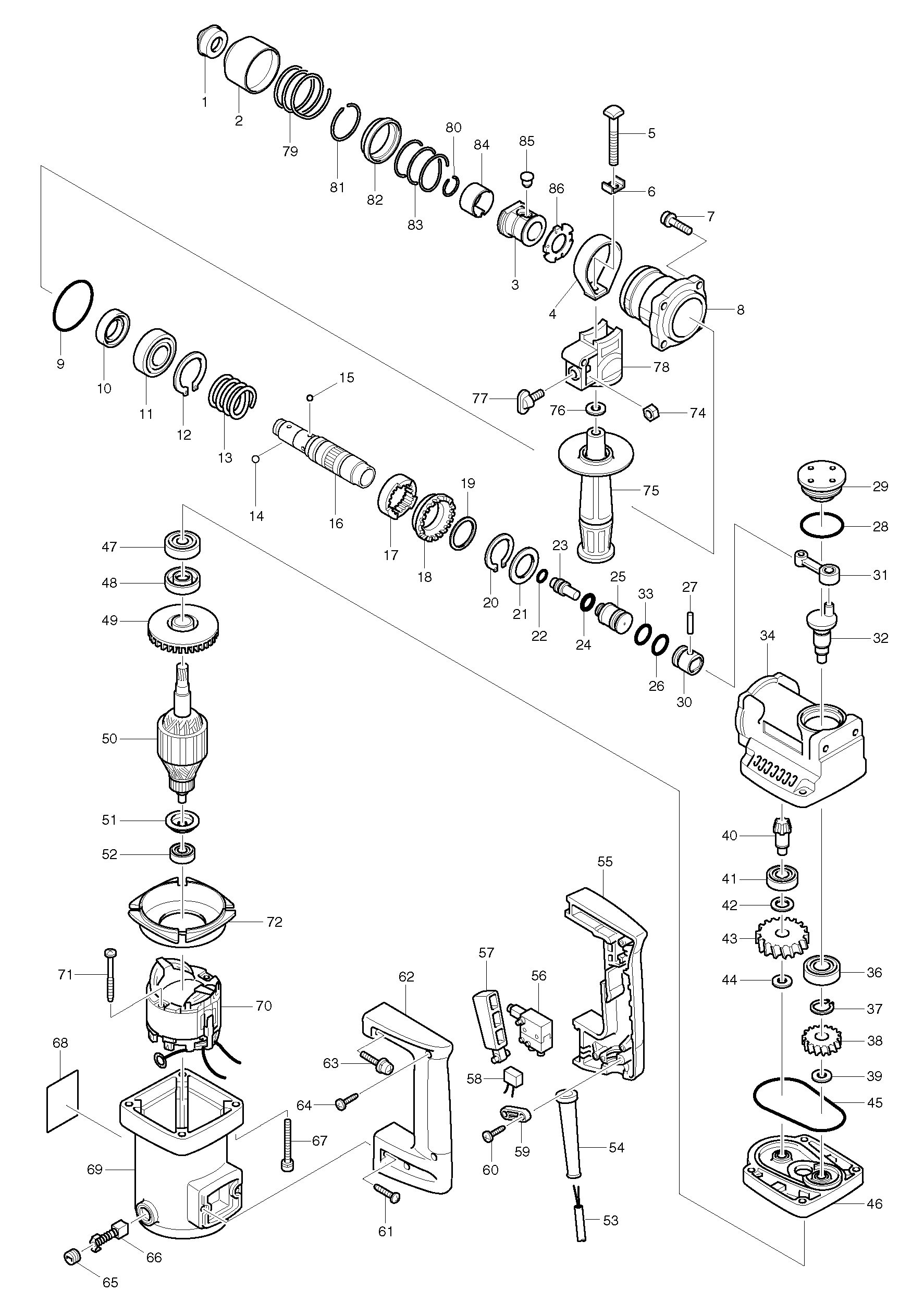 Makita HR2010 parts diagram, sheet 1