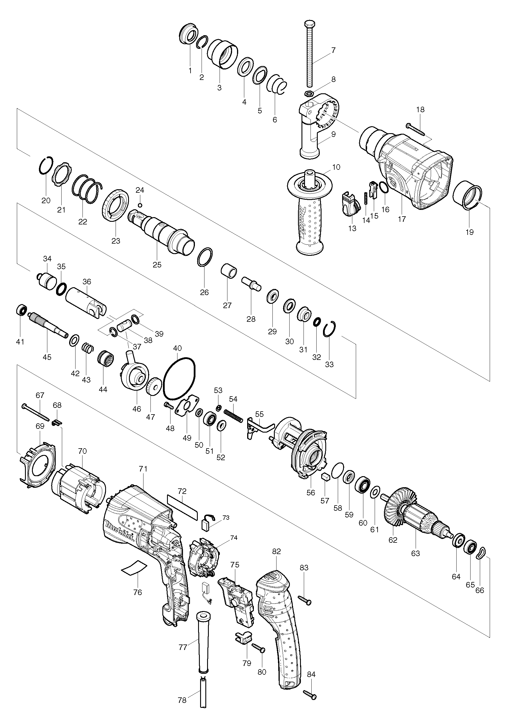 Makita HR2230 parts diagram, sheet 1
