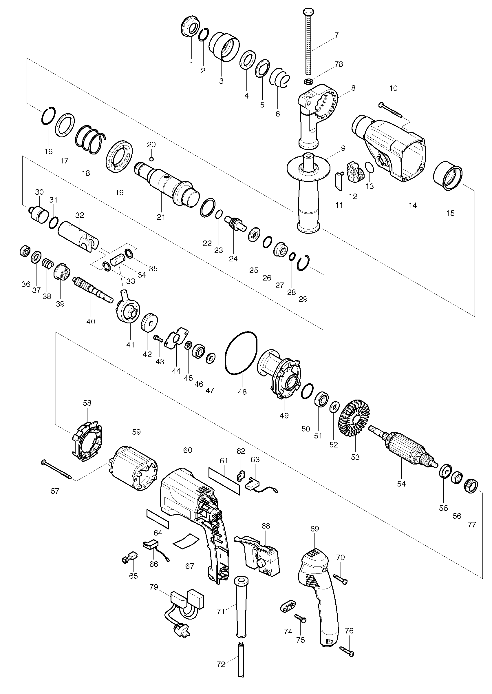 Makita HR2440F parts diagram, sheet 1