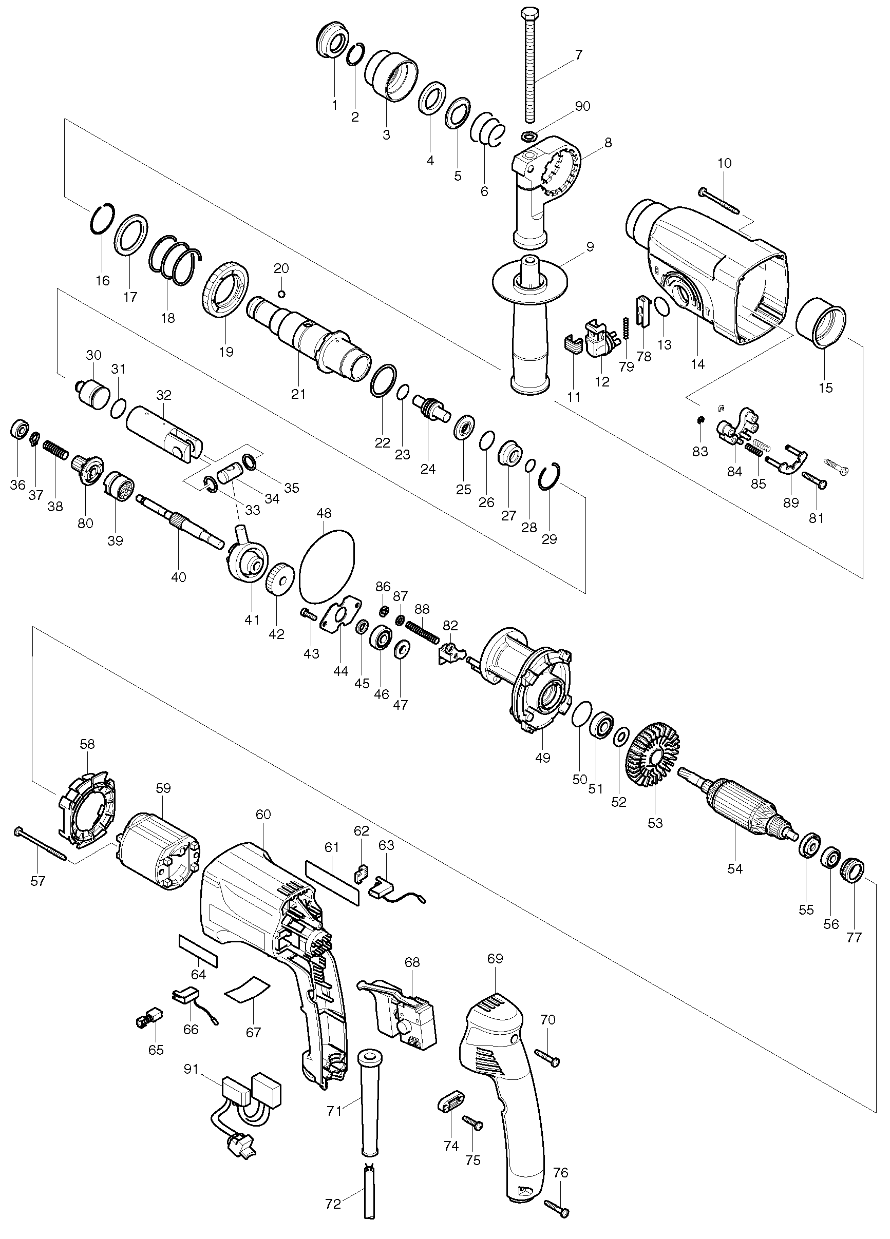 Makita HR2450F parts diagram, sheet 1