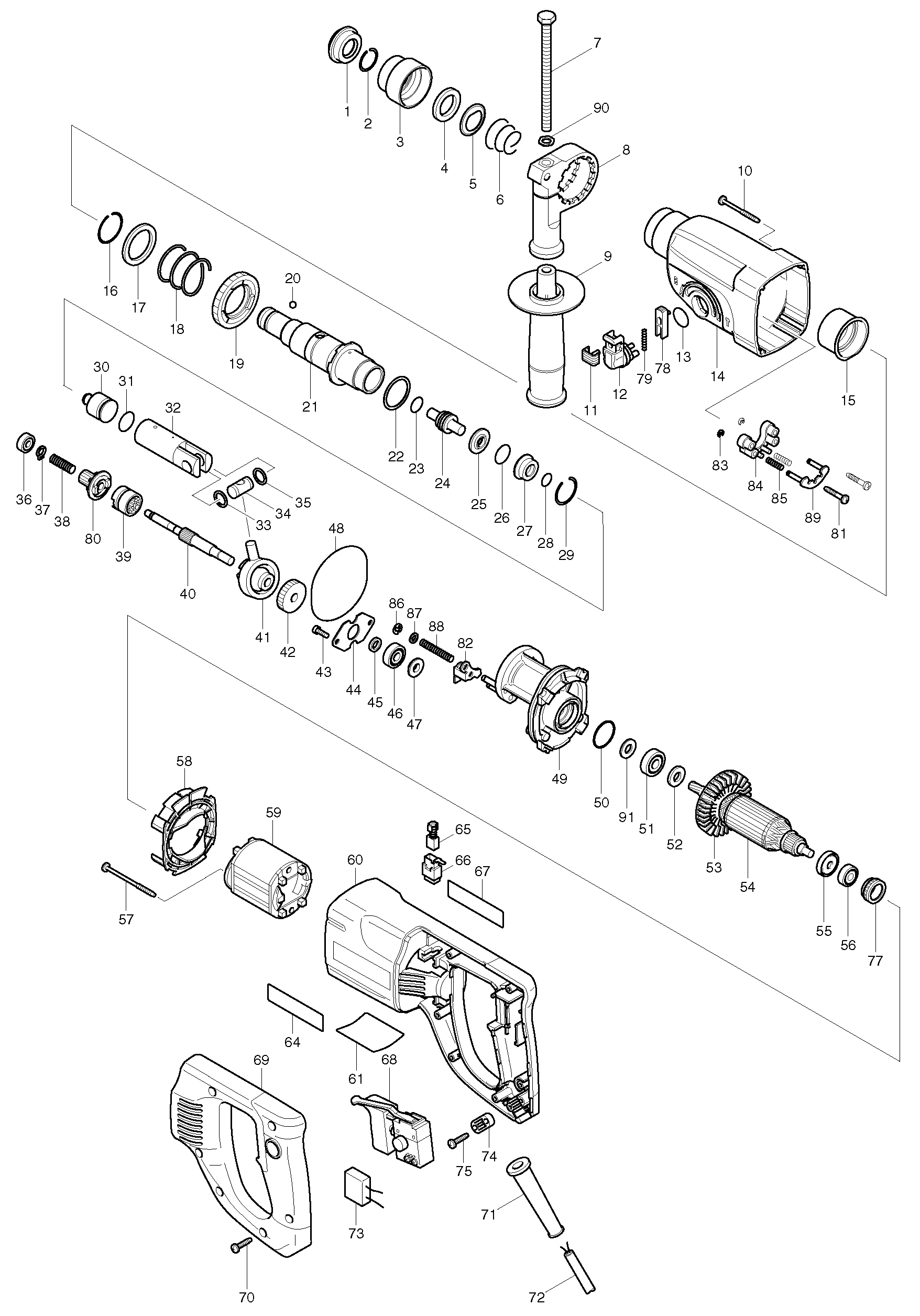 Makita HR2455 parts diagram, sheet 1
