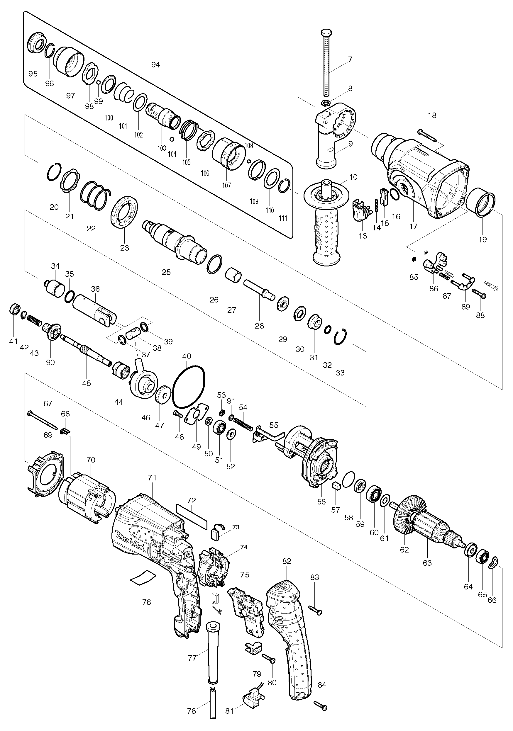 Makita HR2470FT parts diagram, sheet 1