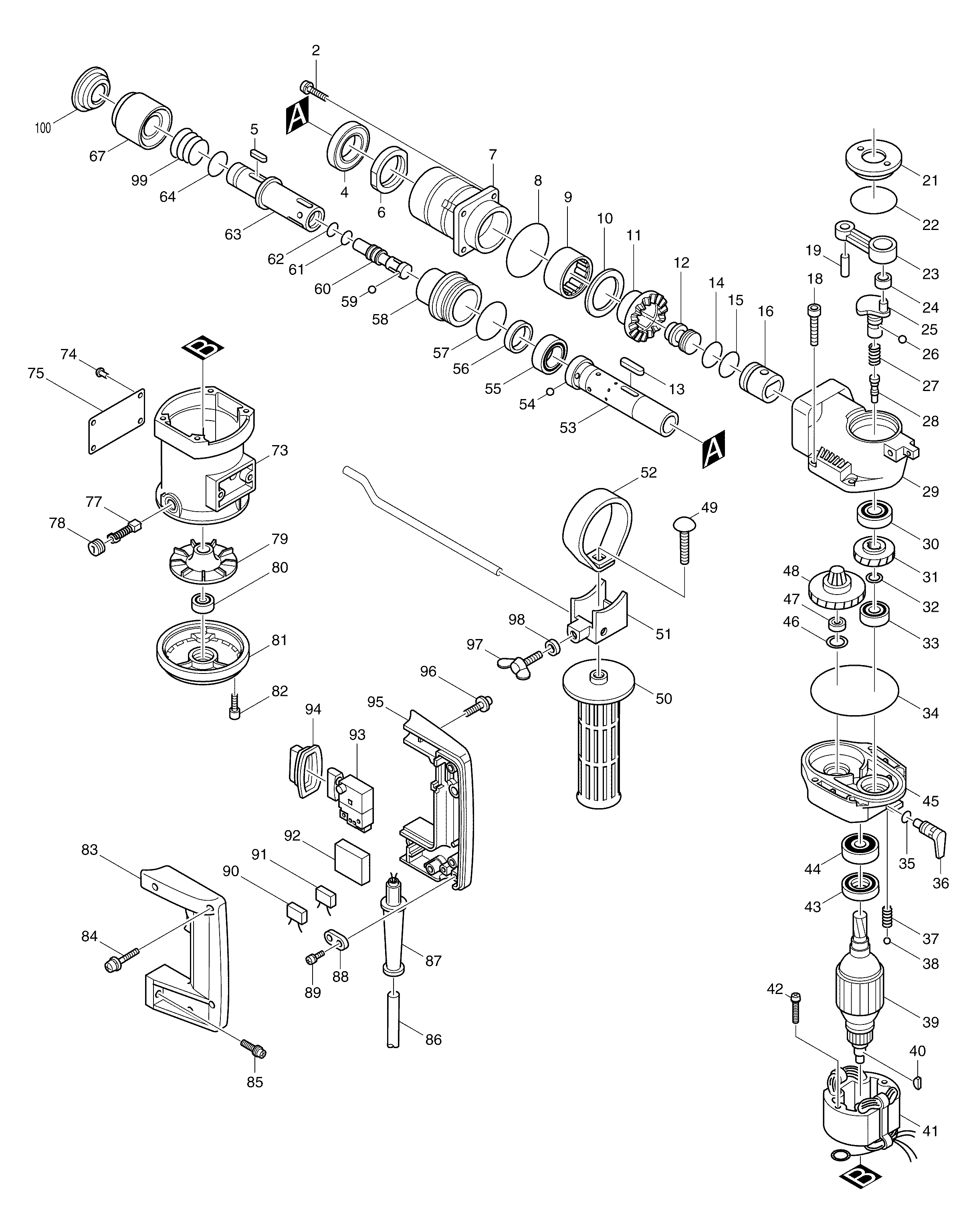 Makita HR2510 parts diagram, sheet 1