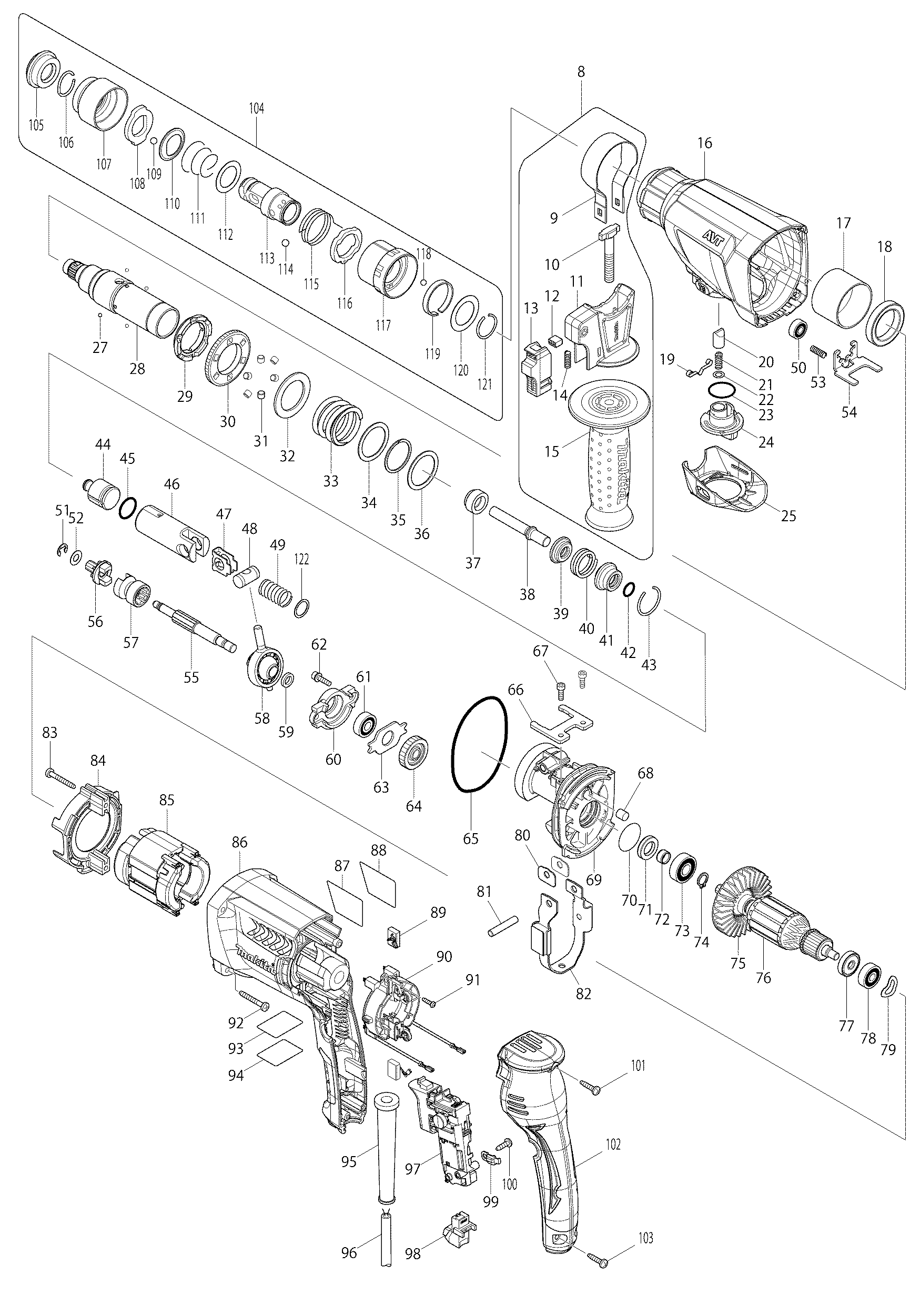 Makita HR2611FT parts diagram, sheet 1
