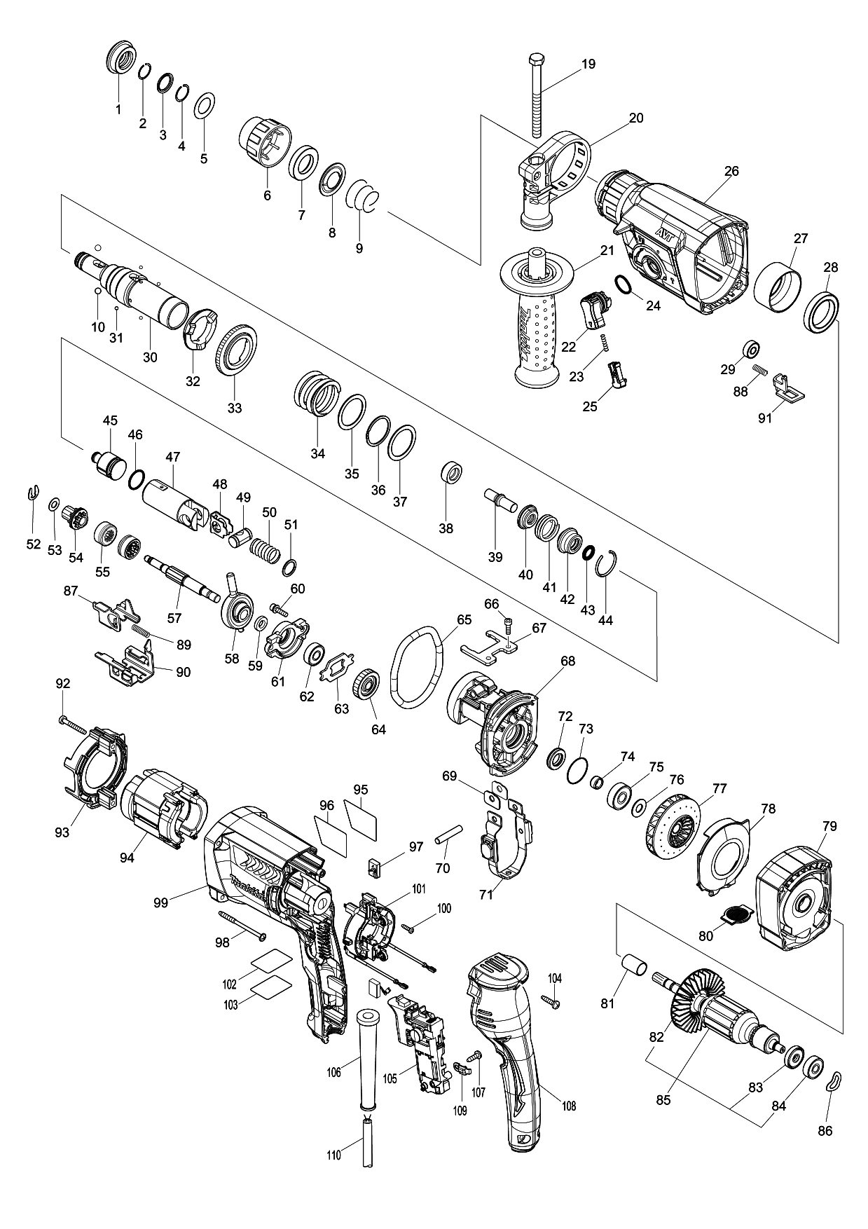 Makita HR2653 parts diagram, sheet 1