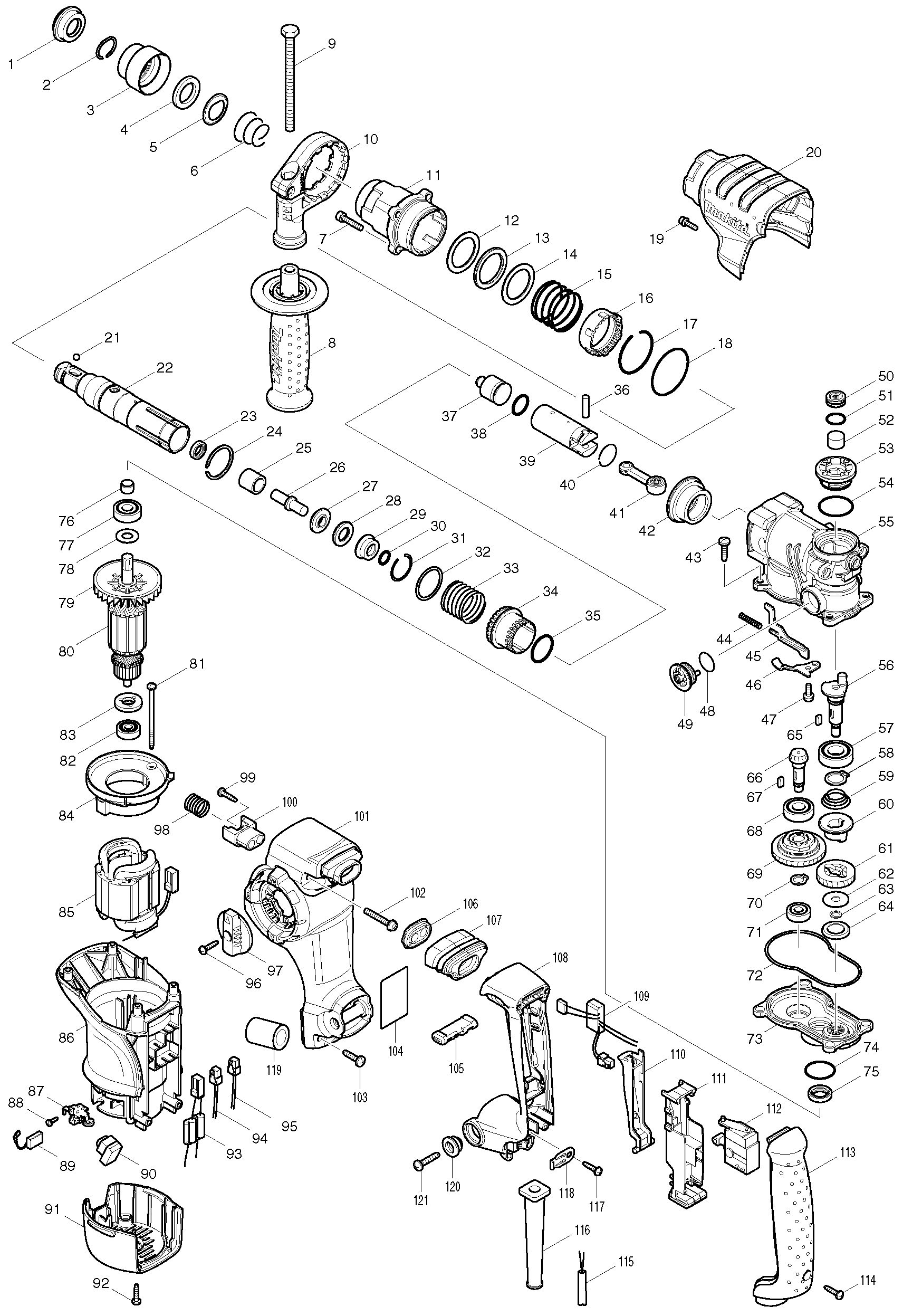Makita HR2811F parts diagram, sheet 1