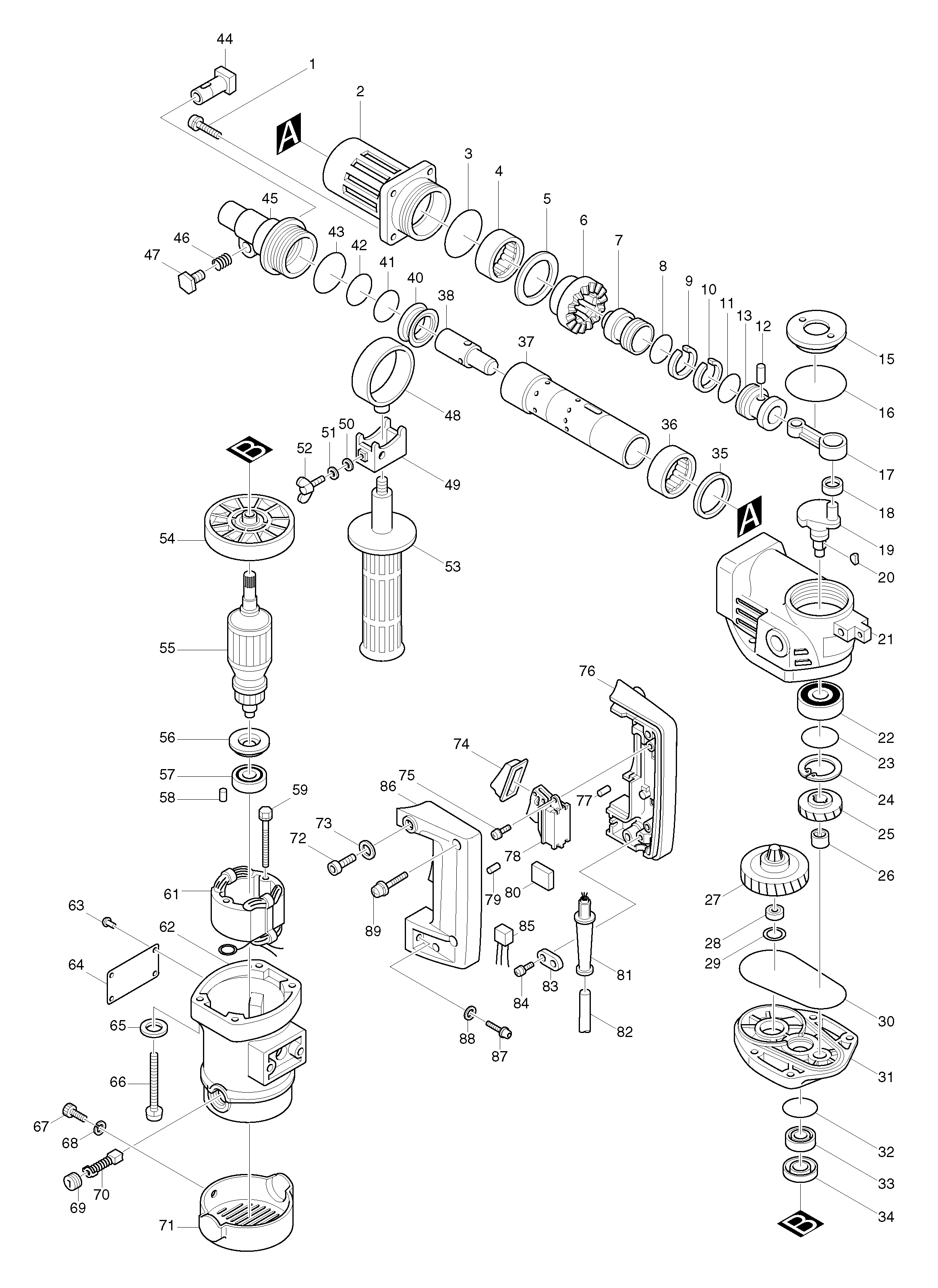 Makita HR3520B parts diagram, sheet 1