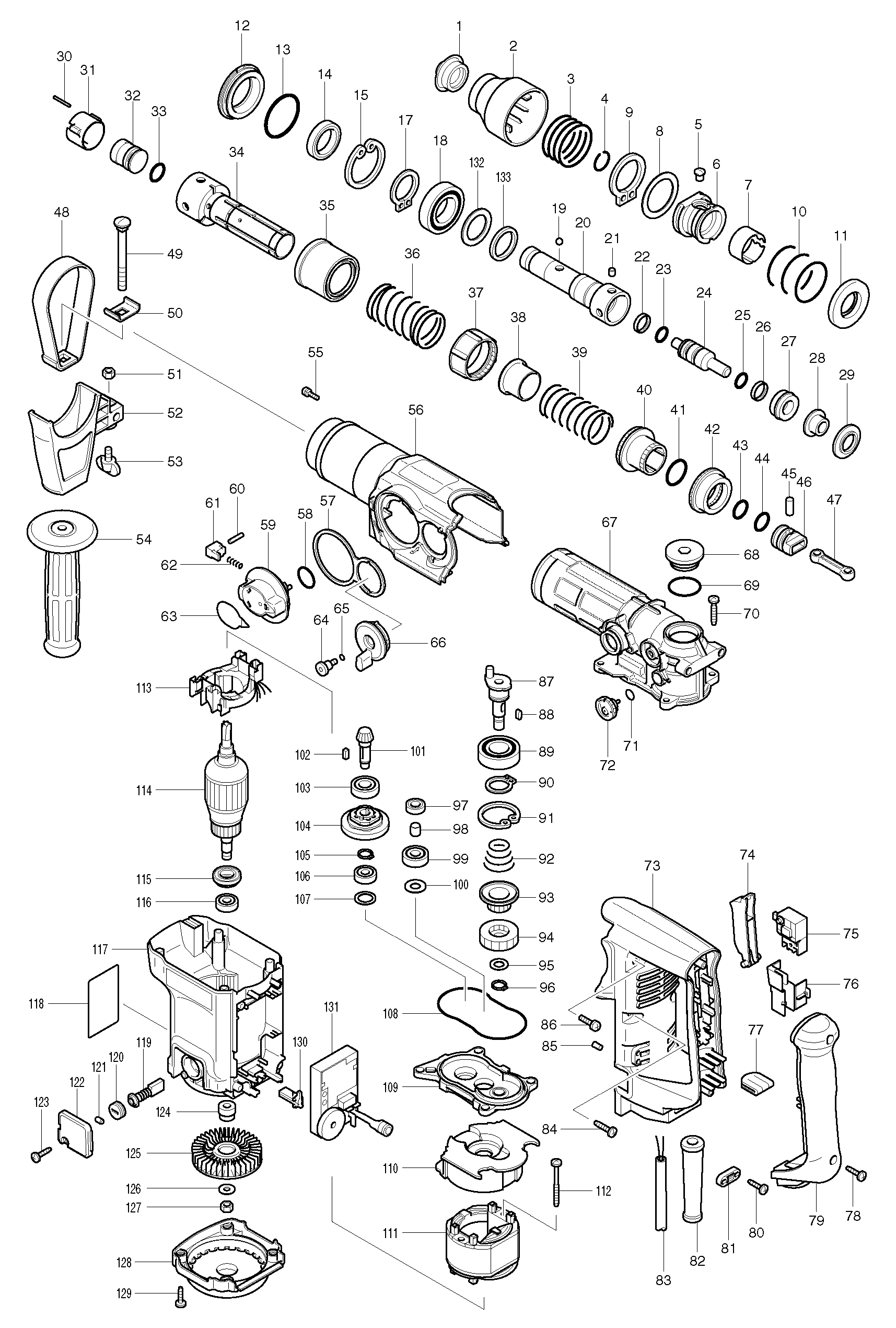 Makita HR3550C parts diagram, sheet 1