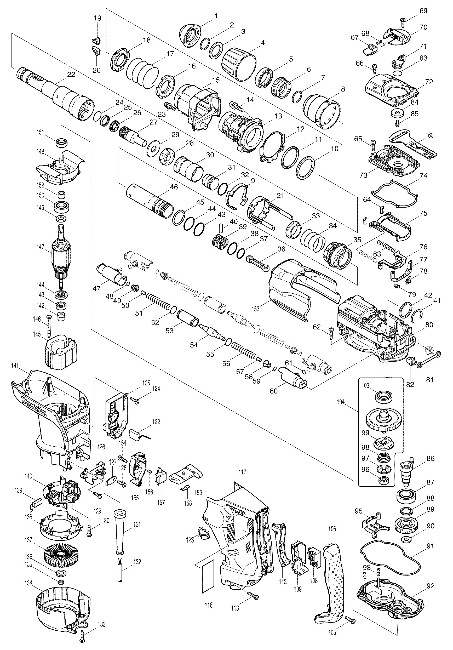 Makita HR4010C parts diagram, sheet 1