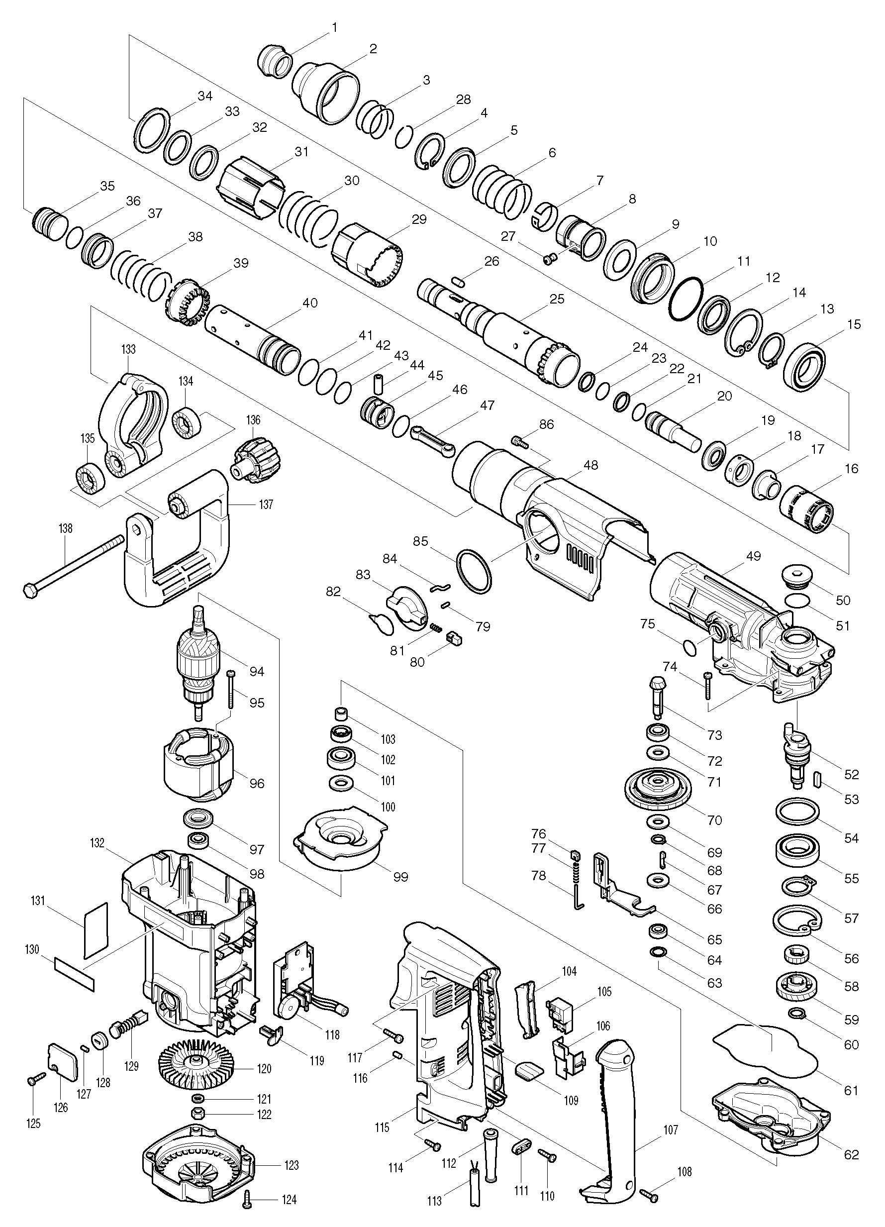 Makita HR4500C parts diagram, sheet 1
