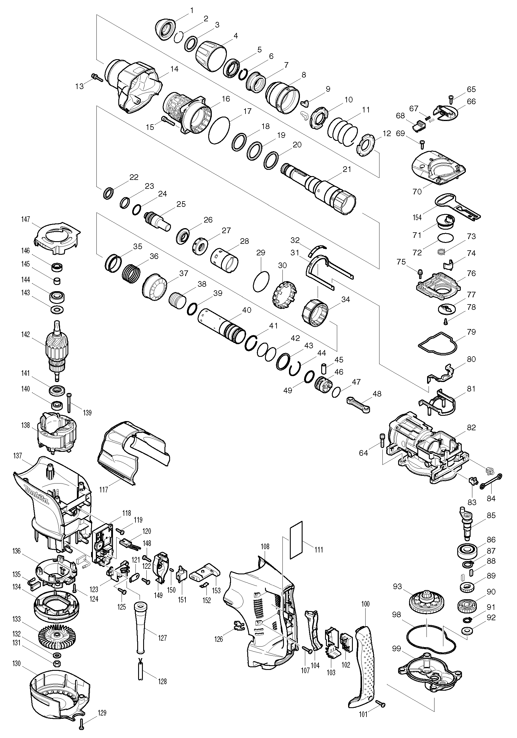 Makita HR4501C parts diagram, sheet 1