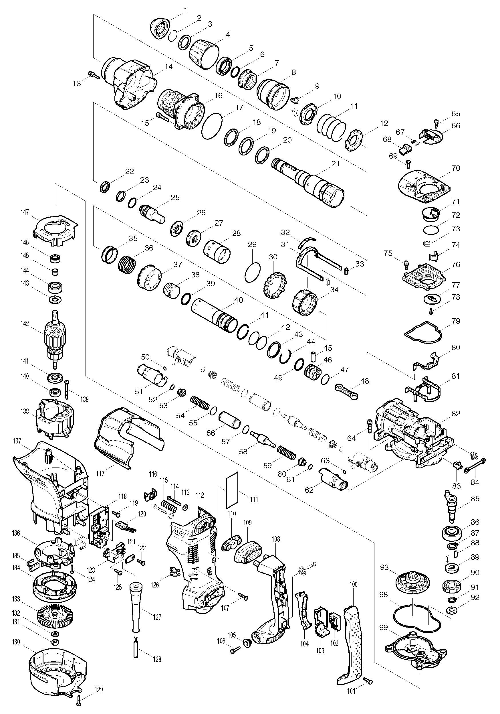 Makita HR4511C parts diagram, sheet 1