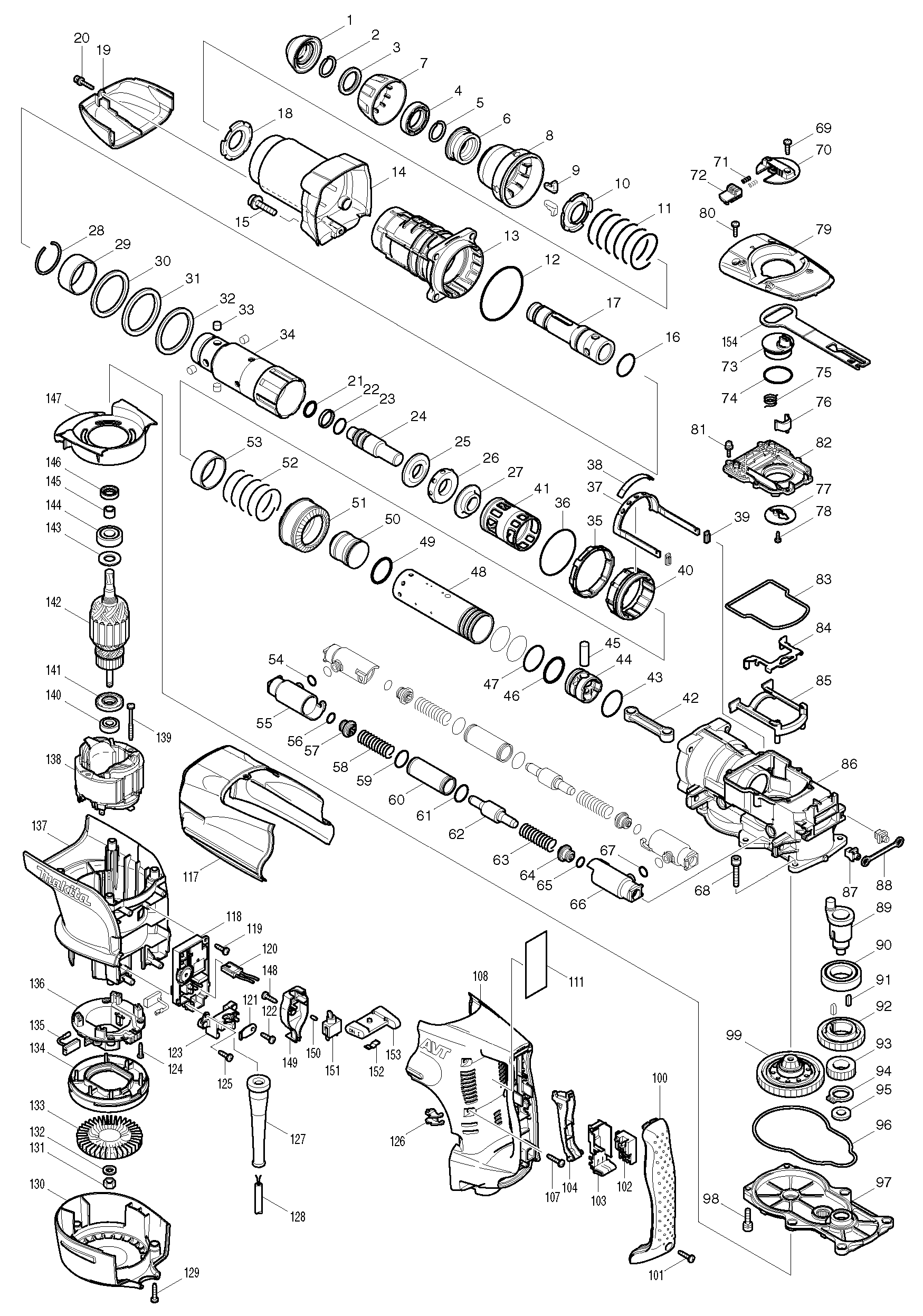 Makita HR5210C parts diagram, sheet 1