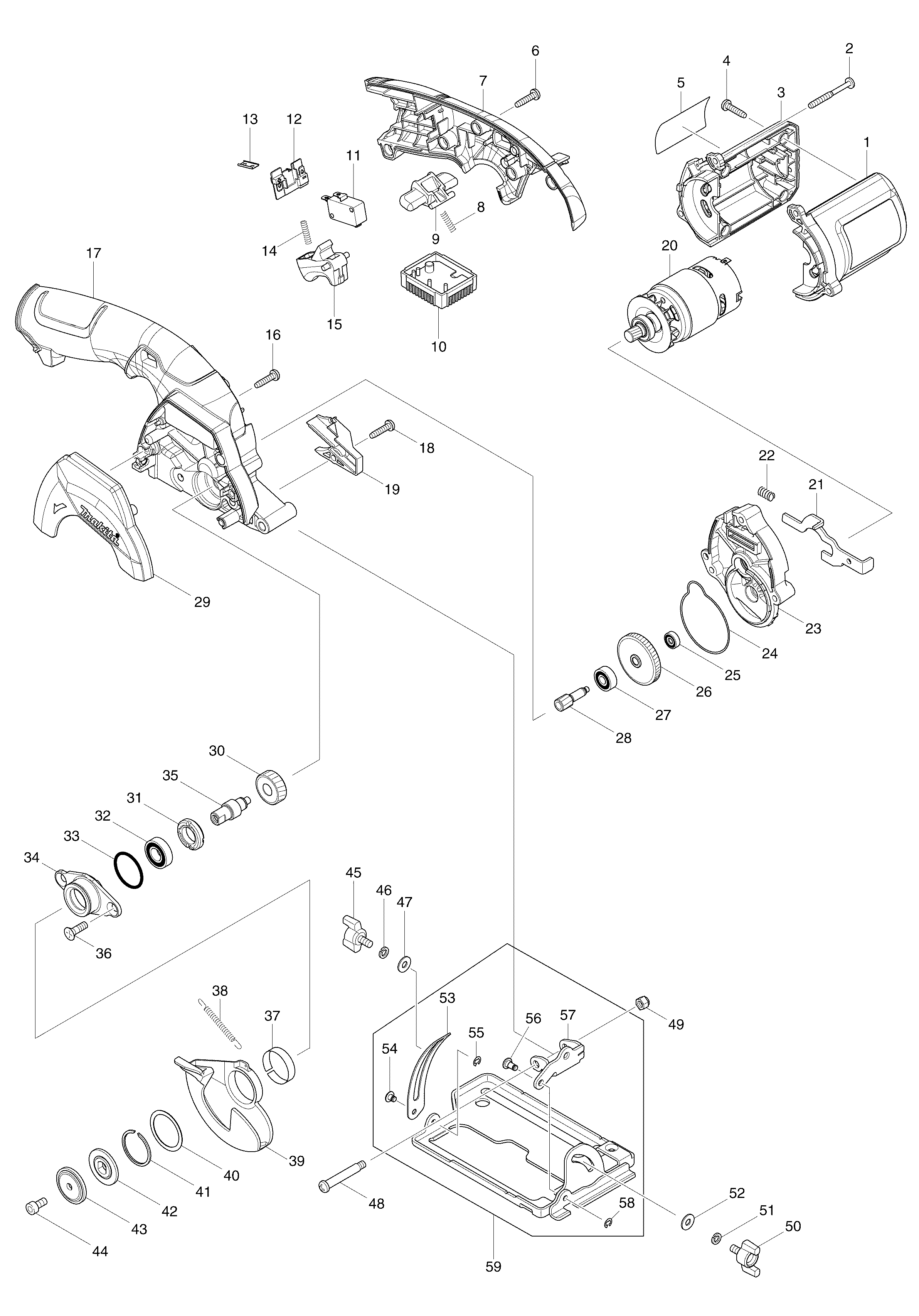 Makita HS300D parts diagram, sheet 1