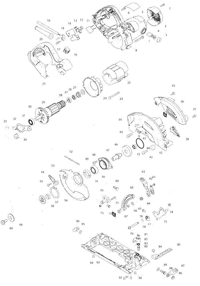 Makita HS6100 parts diagram, sheet 1