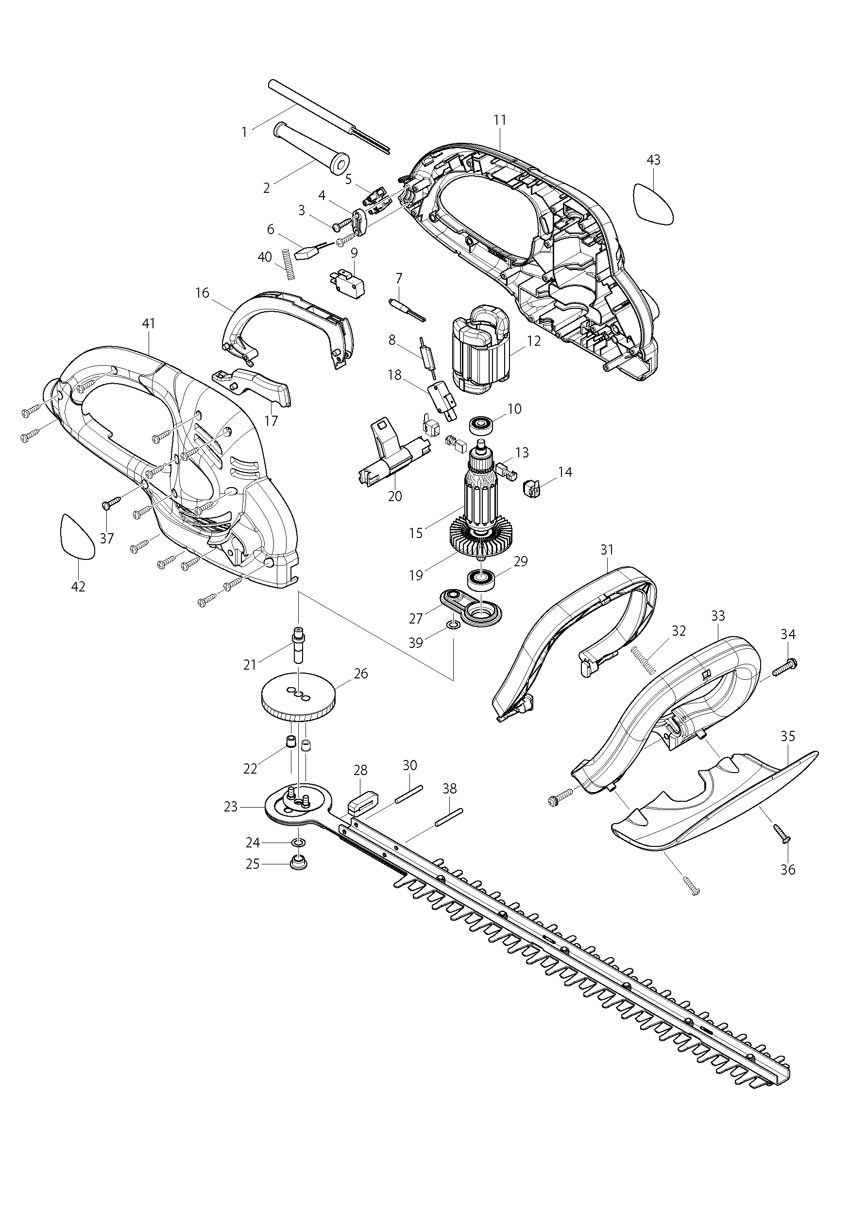 Makita HT49 parts diagram, sheet 1