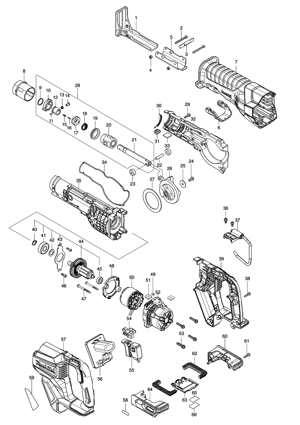 Makita JR001G parts diagram, sheet 1