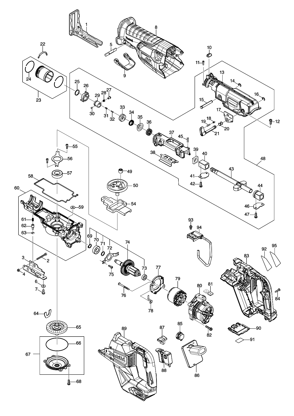 Makita JR002G parts diagram, sheet 1