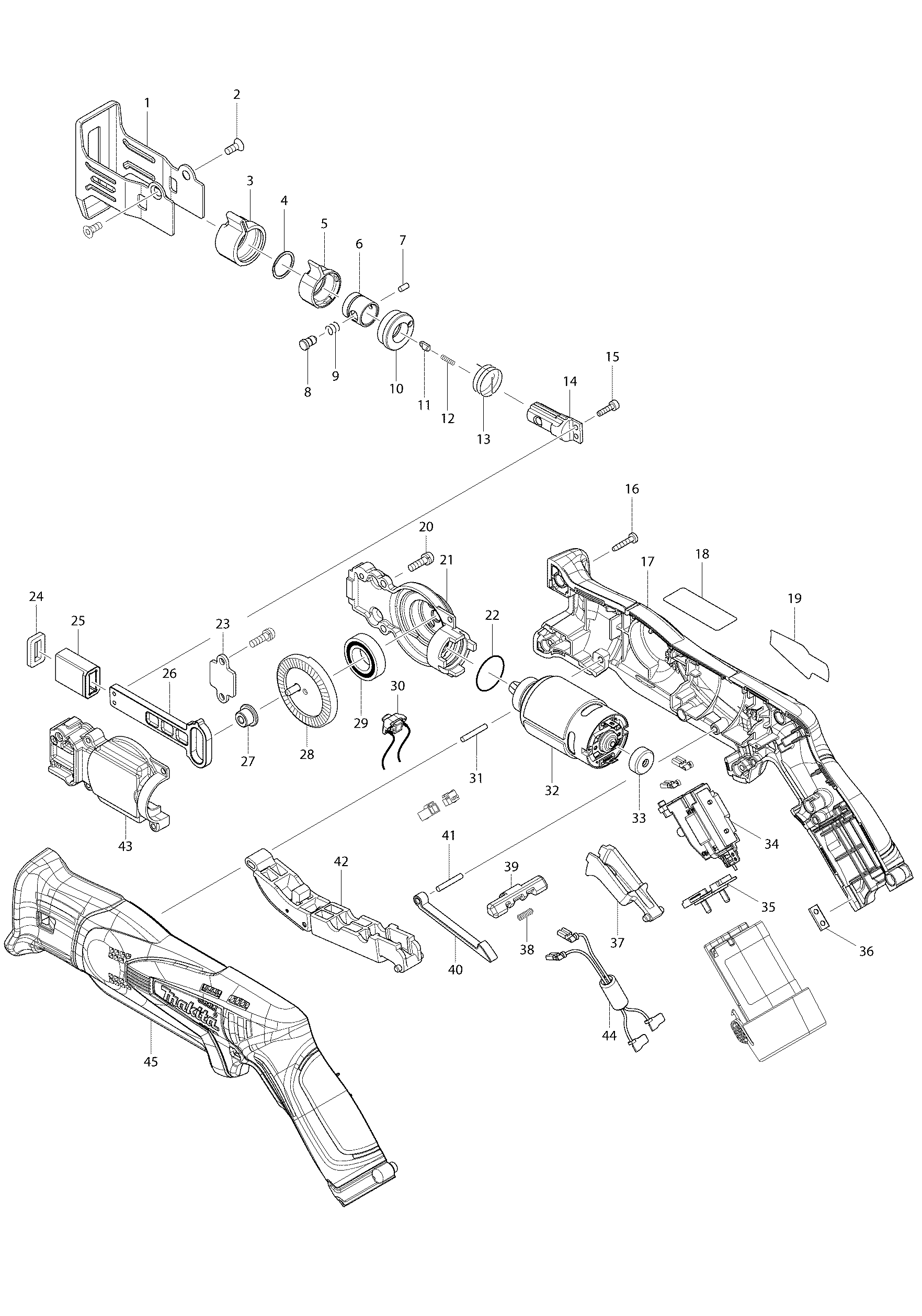 Makita JR100D parts diagram, sheet 1