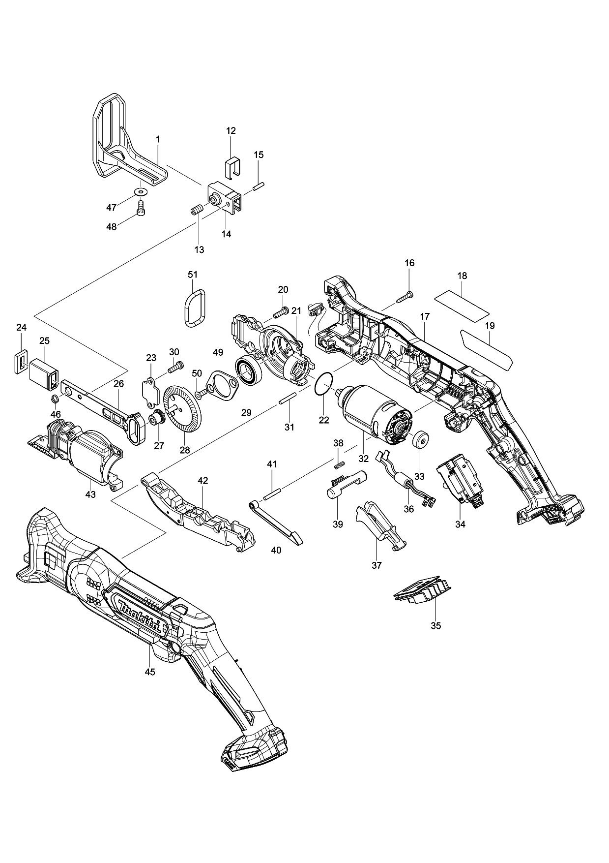 Makita JR105D parts diagram, sheet 1