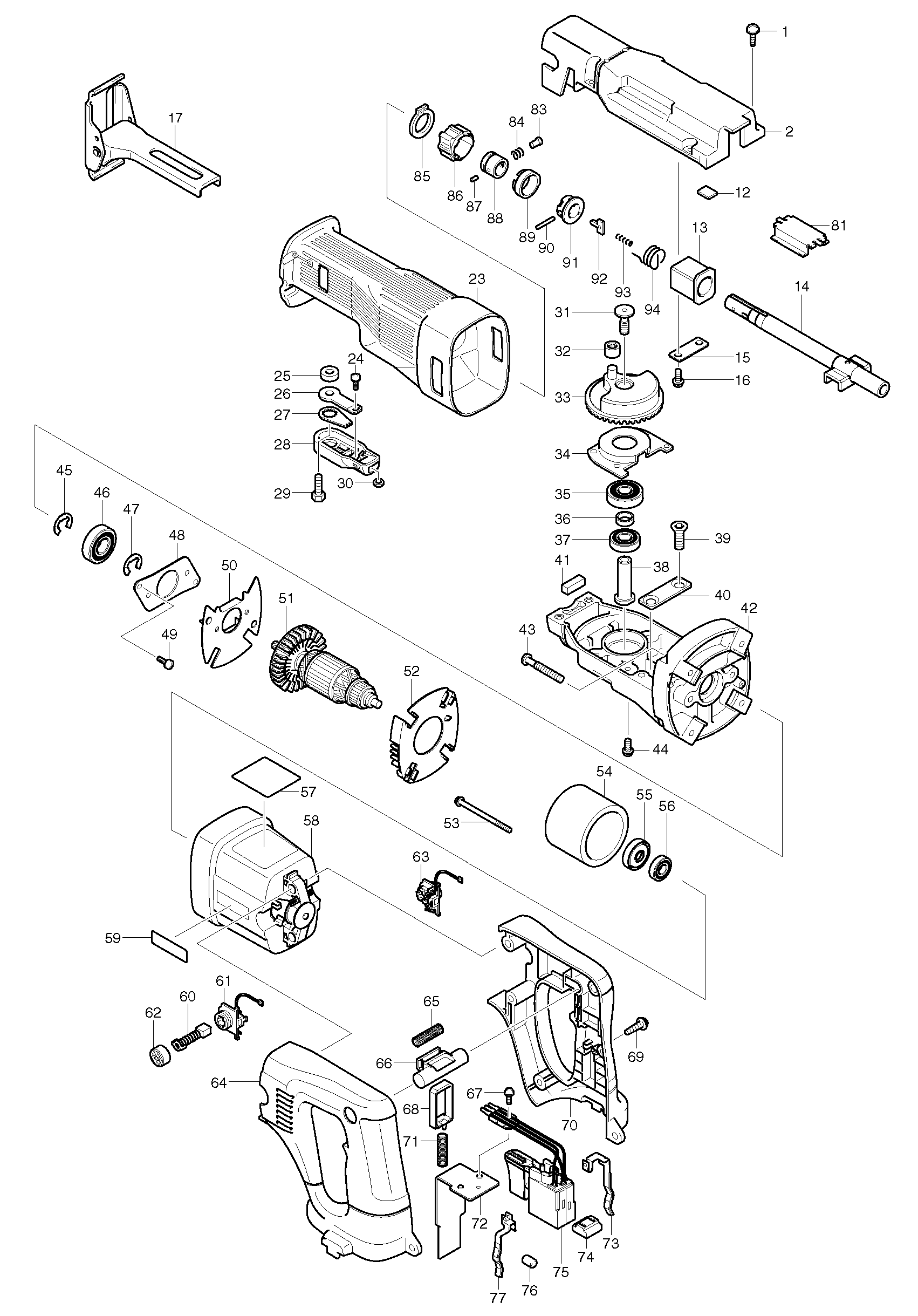 Makita JR140D parts diagram, sheet 1