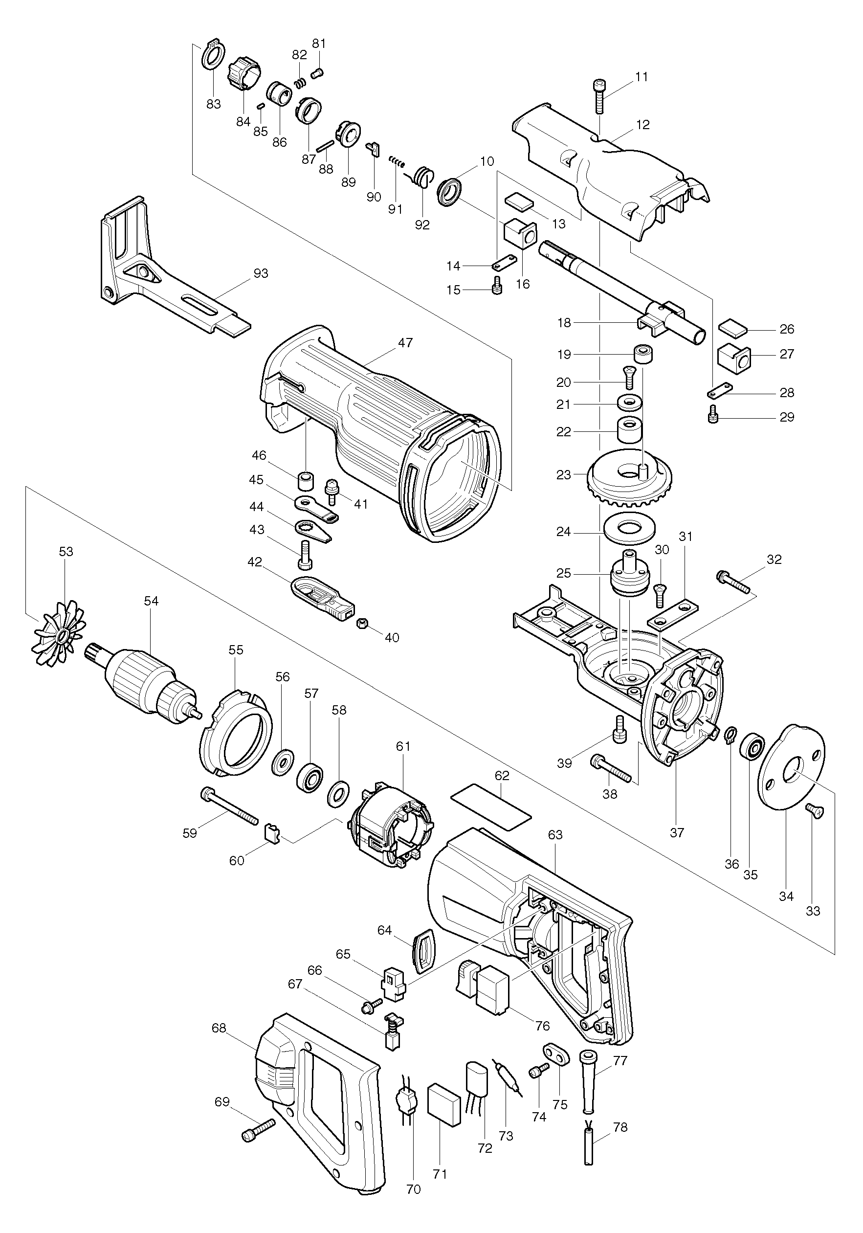 Makita JR3000VT parts diagram, sheet 1
