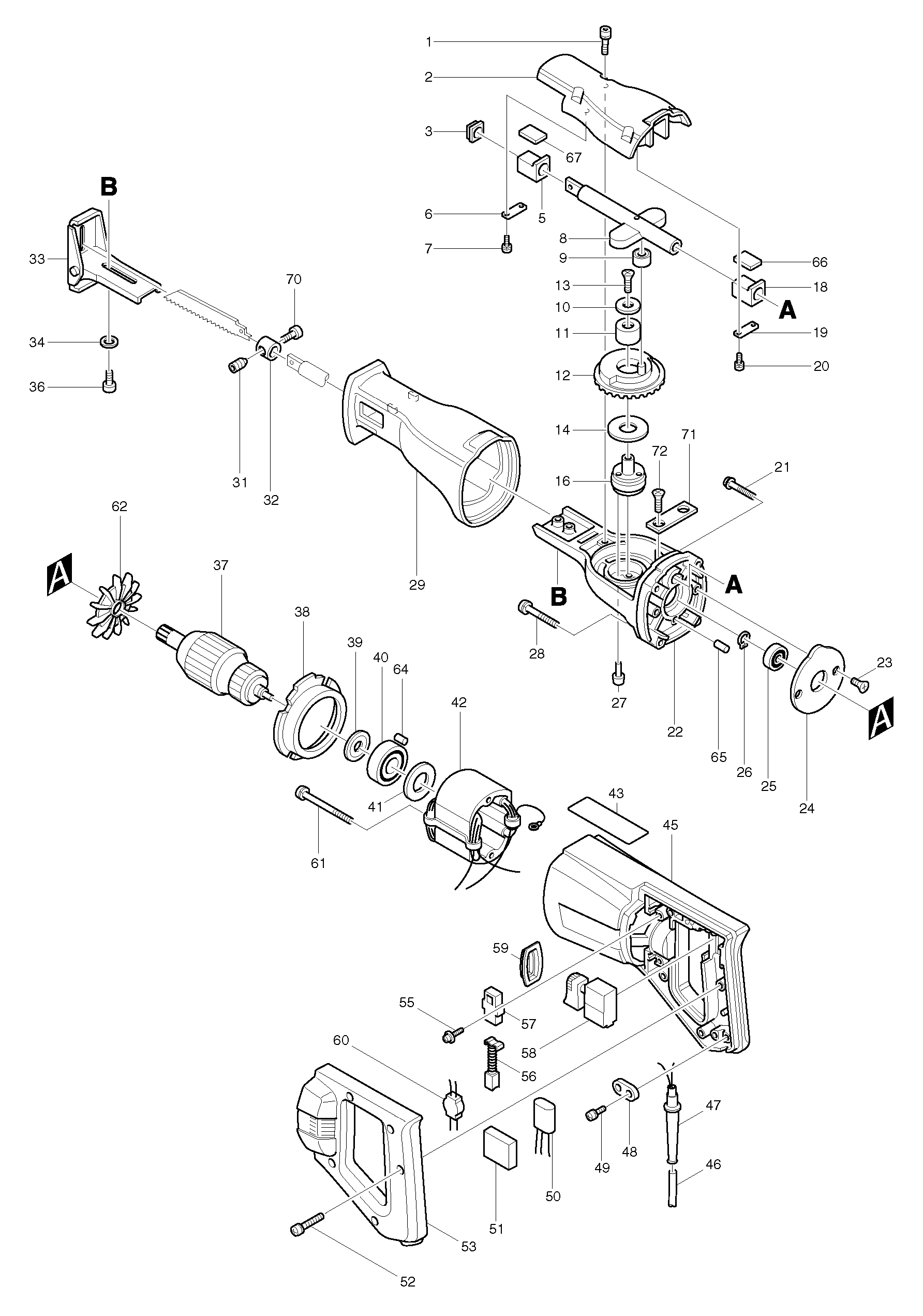 Makita JR3000V parts diagram, sheet 1