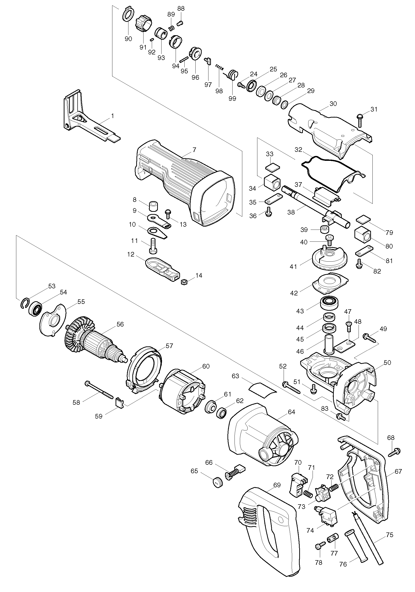 Makita JR3030T parts diagram, sheet 1