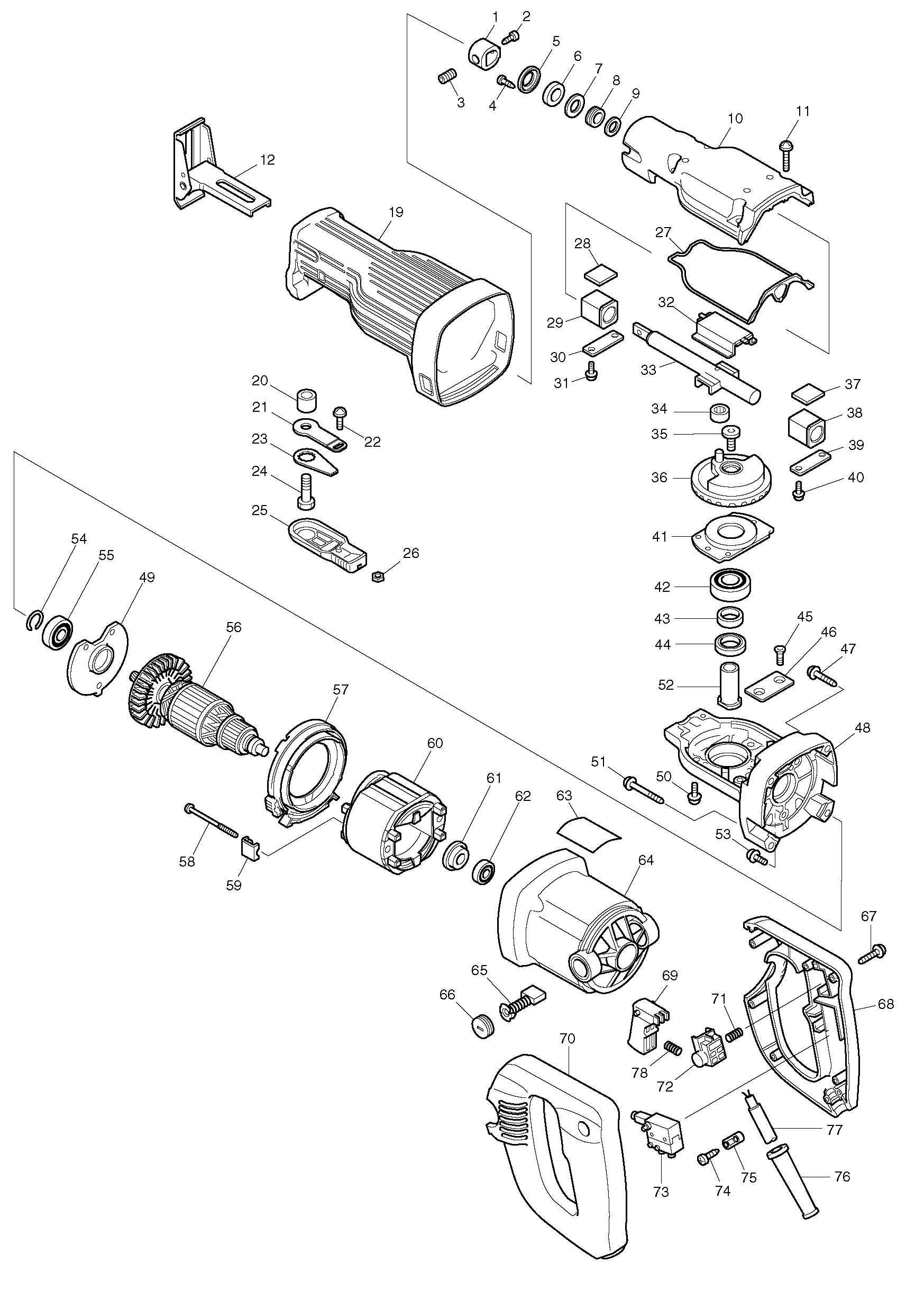 Makita JR3030 parts diagram, sheet 1