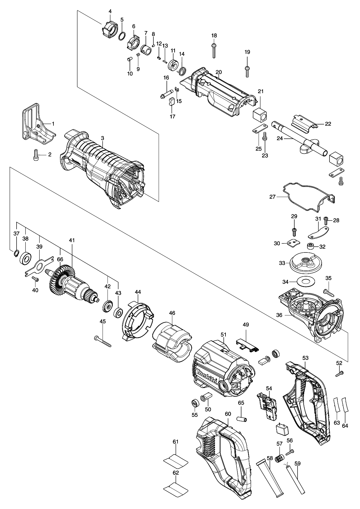 Makita JR3051T parts diagram, sheet 1