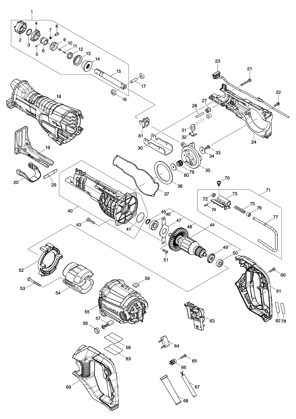 Makita JR3061T parts diagram, sheet 1