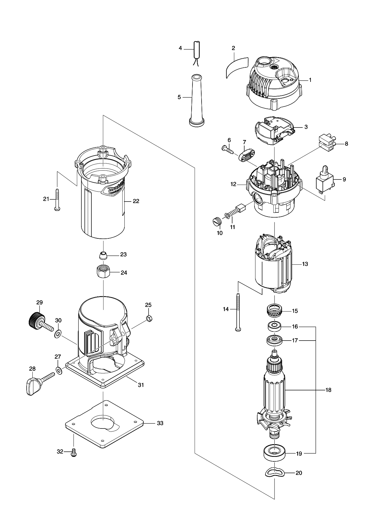Makita M3702 parts diagram, sheet 1