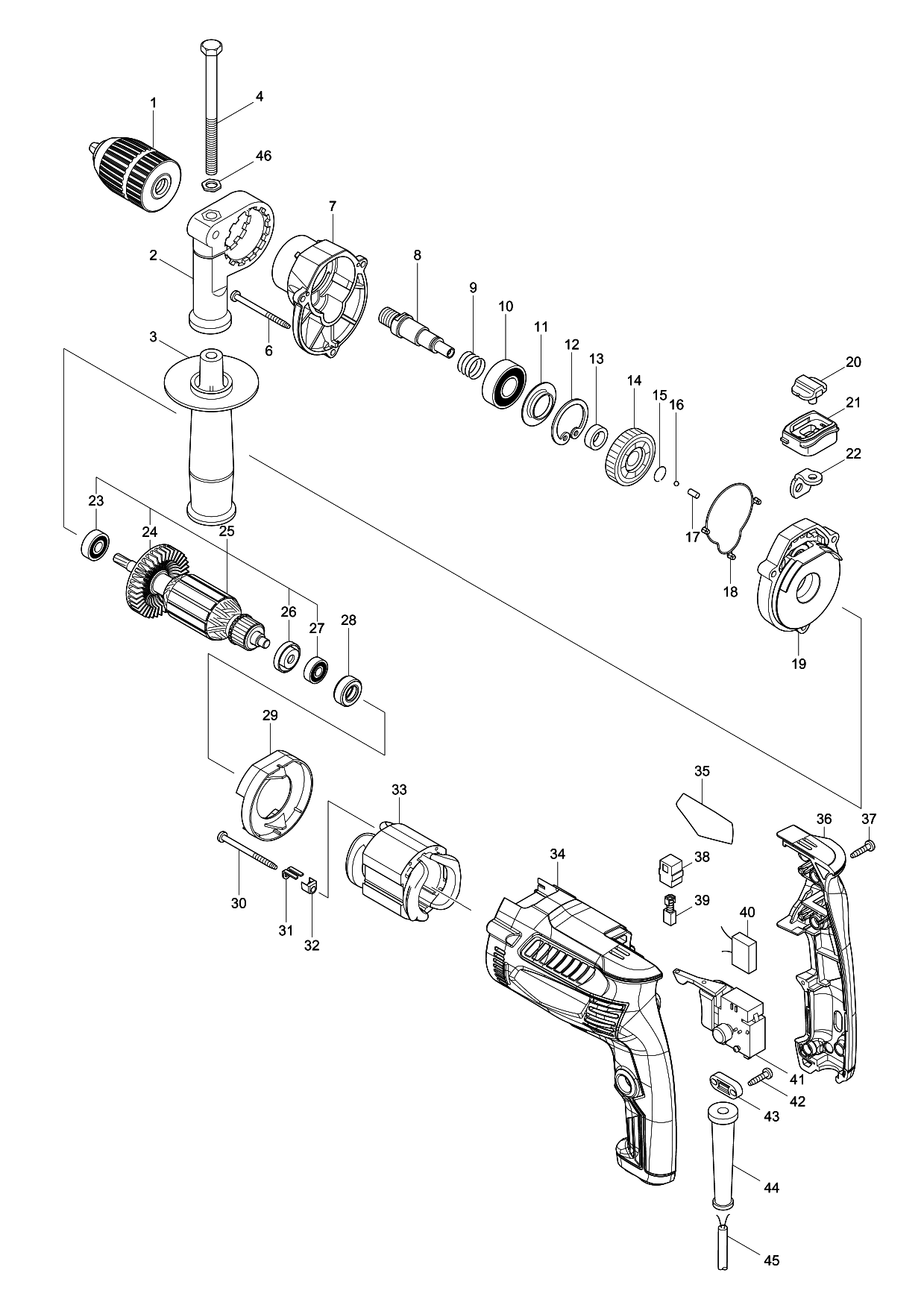 Makita M8101 parts diagram, sheet 1