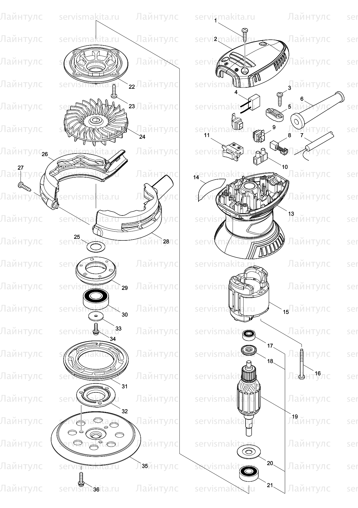 Makita M9204 parts diagram, sheet 1
