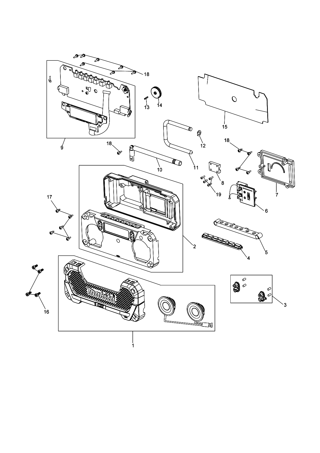 Makita MR052 parts diagram, sheet 1