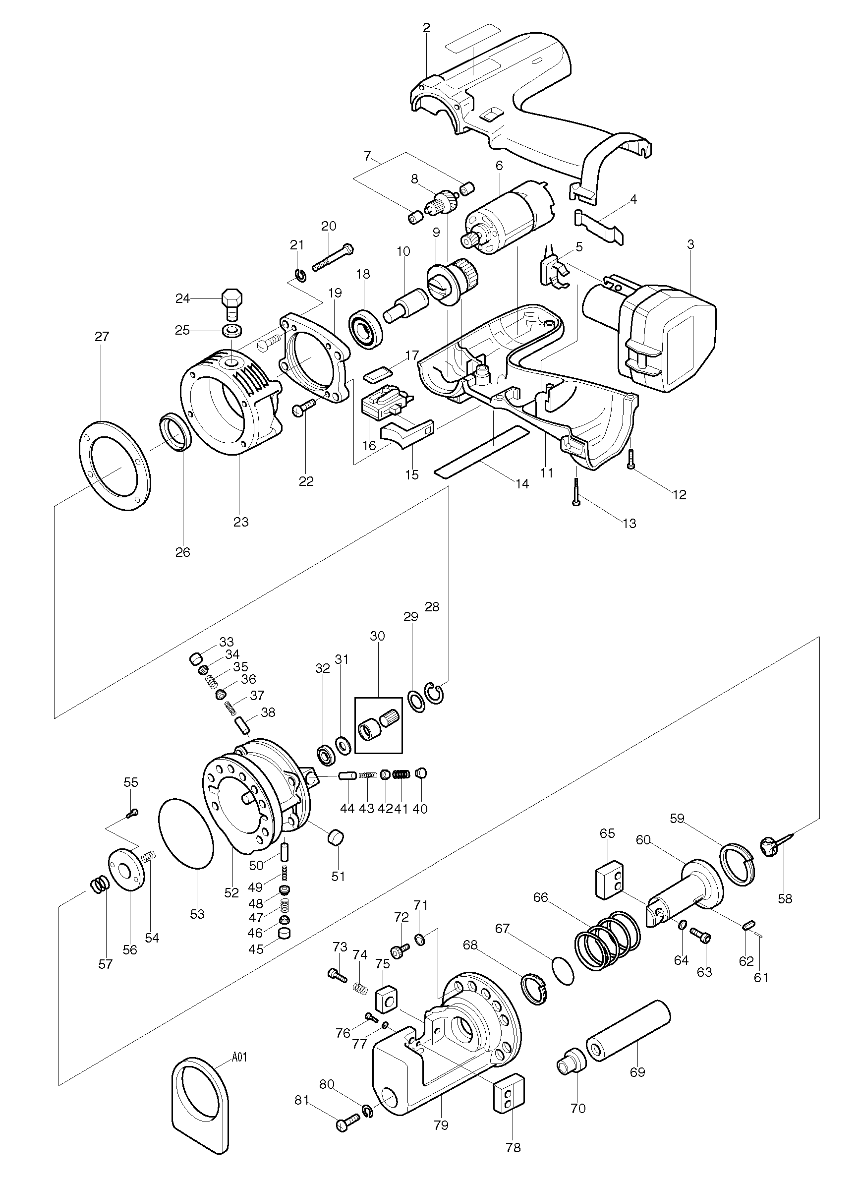 Makita SC130D parts diagram, sheet 1