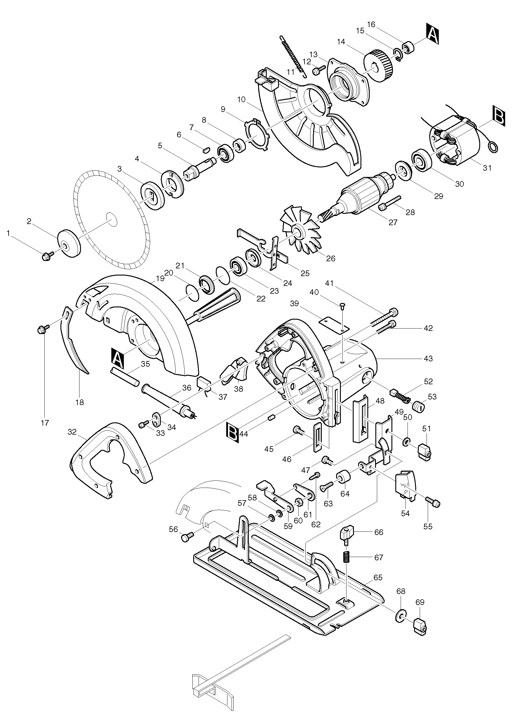 Makita SR2300 parts diagram, sheet 1