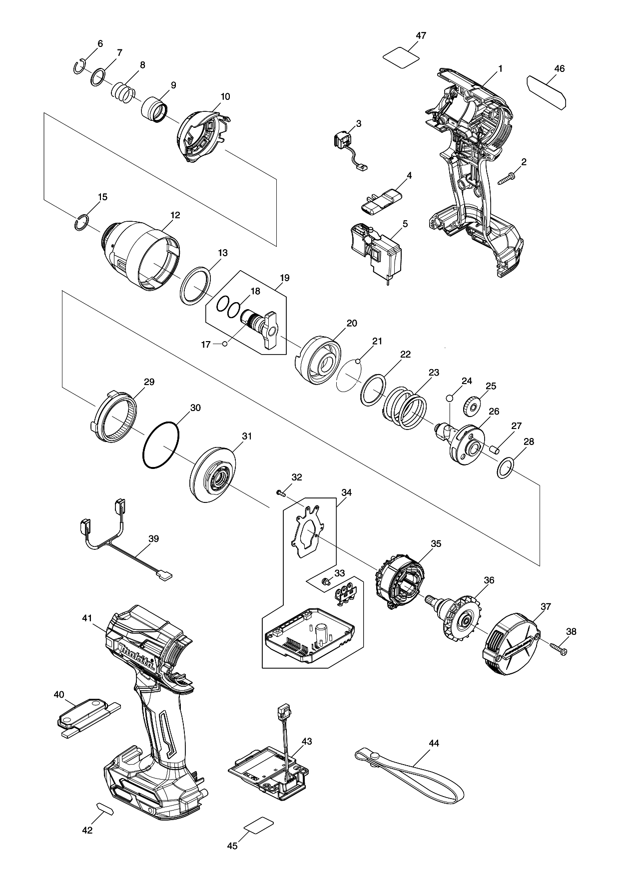 Makita TD001G parts diagram, sheet 1