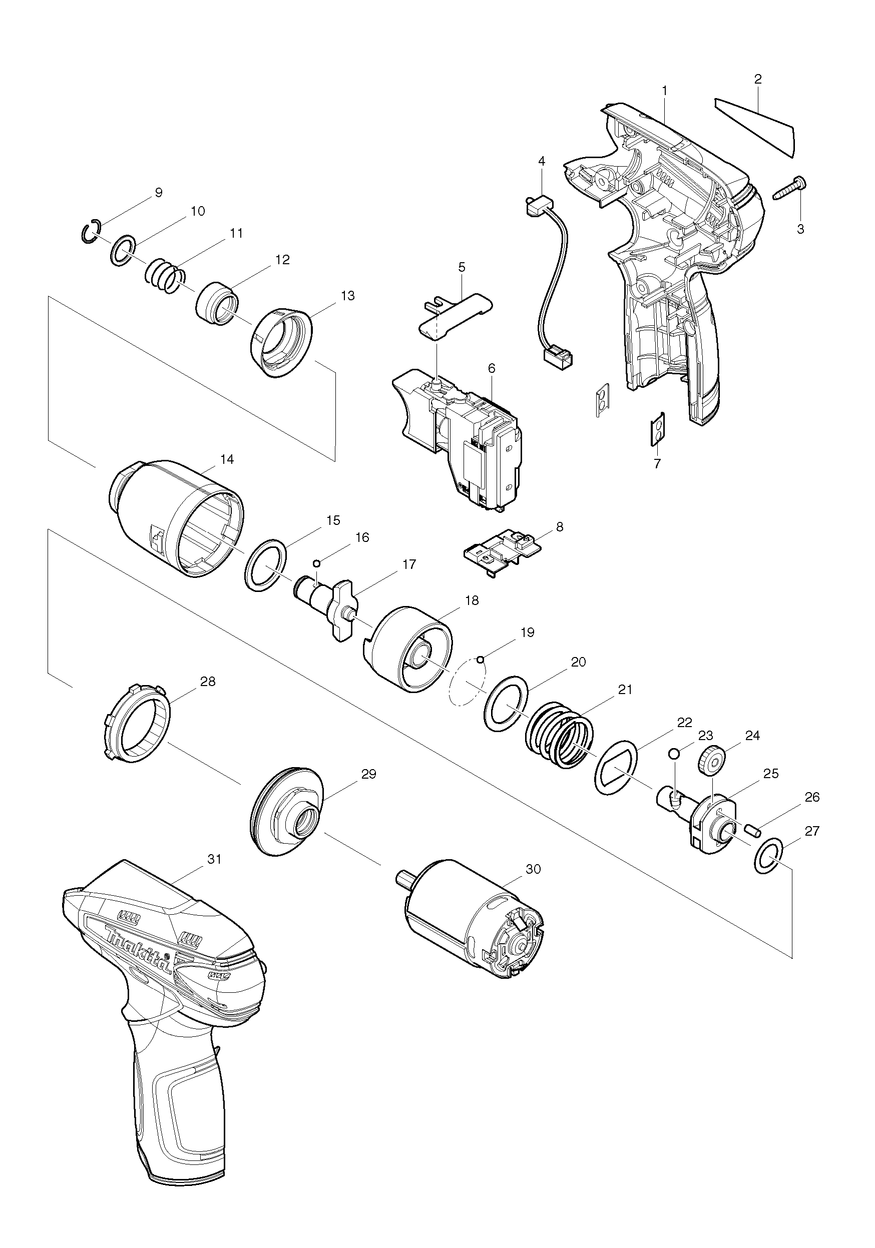 Makita TD090D parts diagram, sheet 1