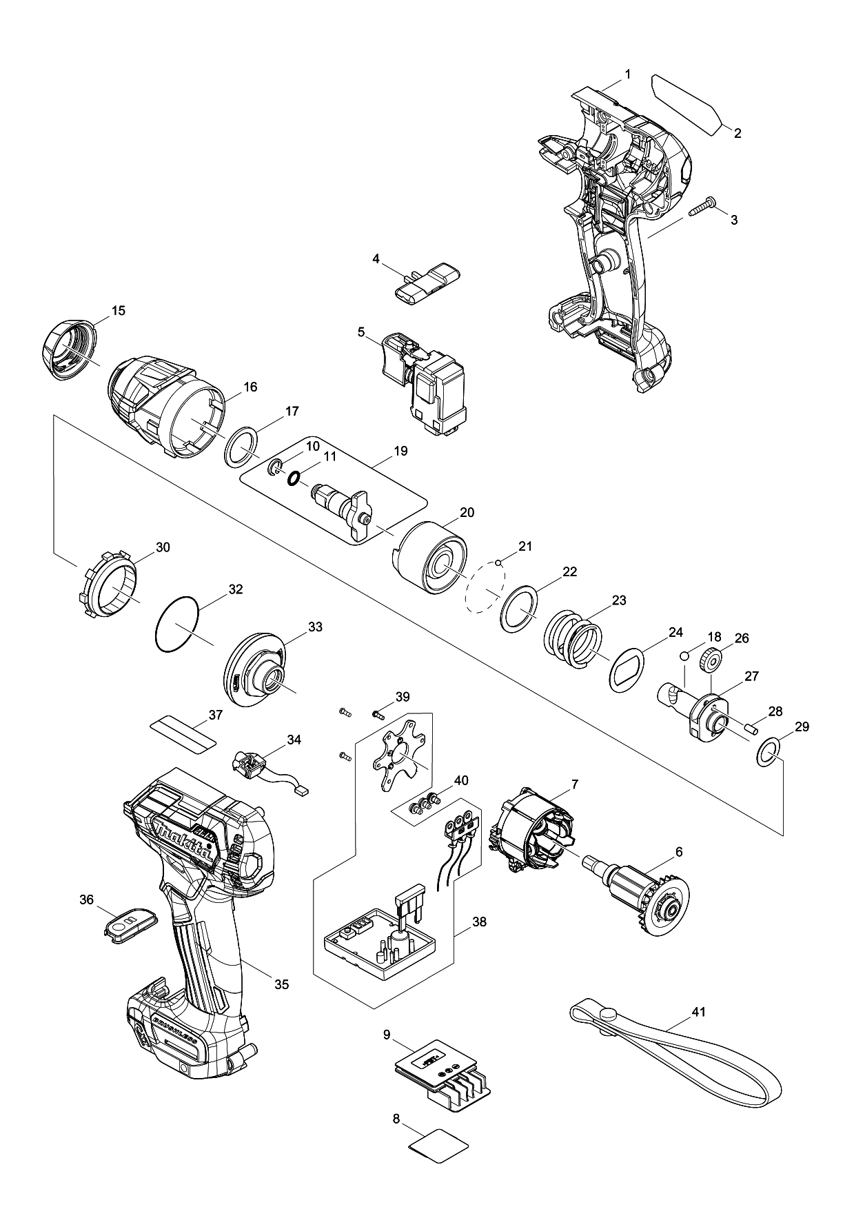 Makita TW160D parts diagram, sheet 1