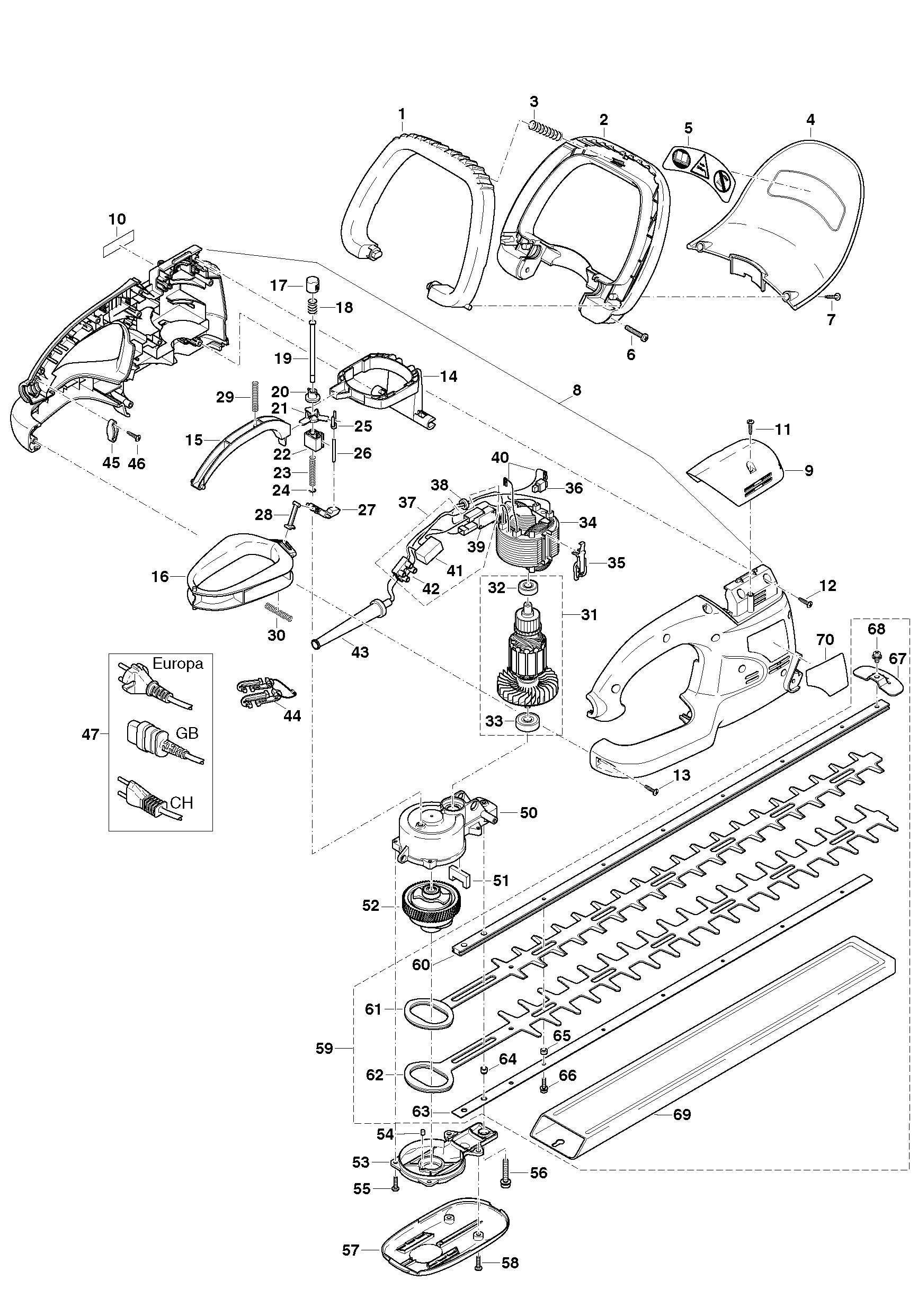 Makita UH4540 parts diagram, sheet 1