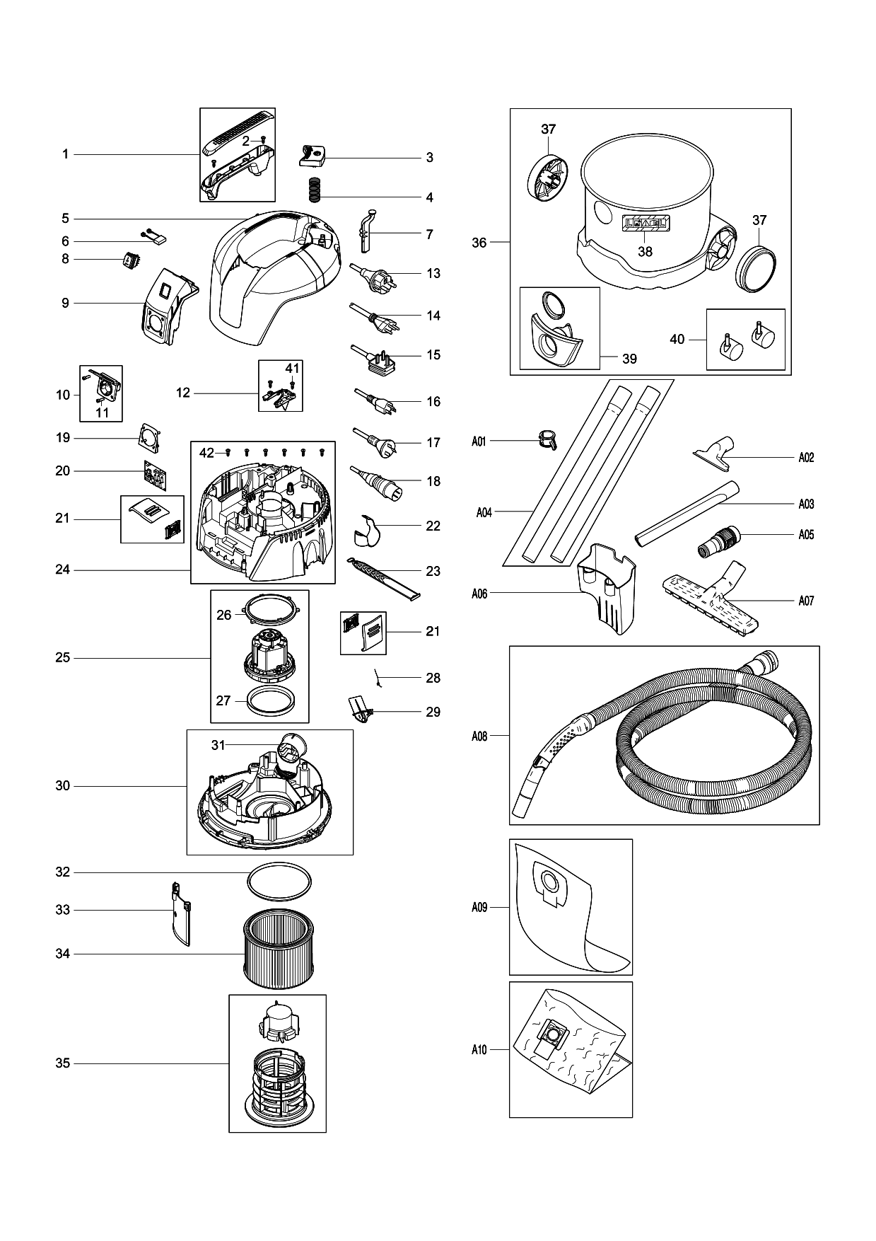 Makita VC2012L parts diagram, sheet 1