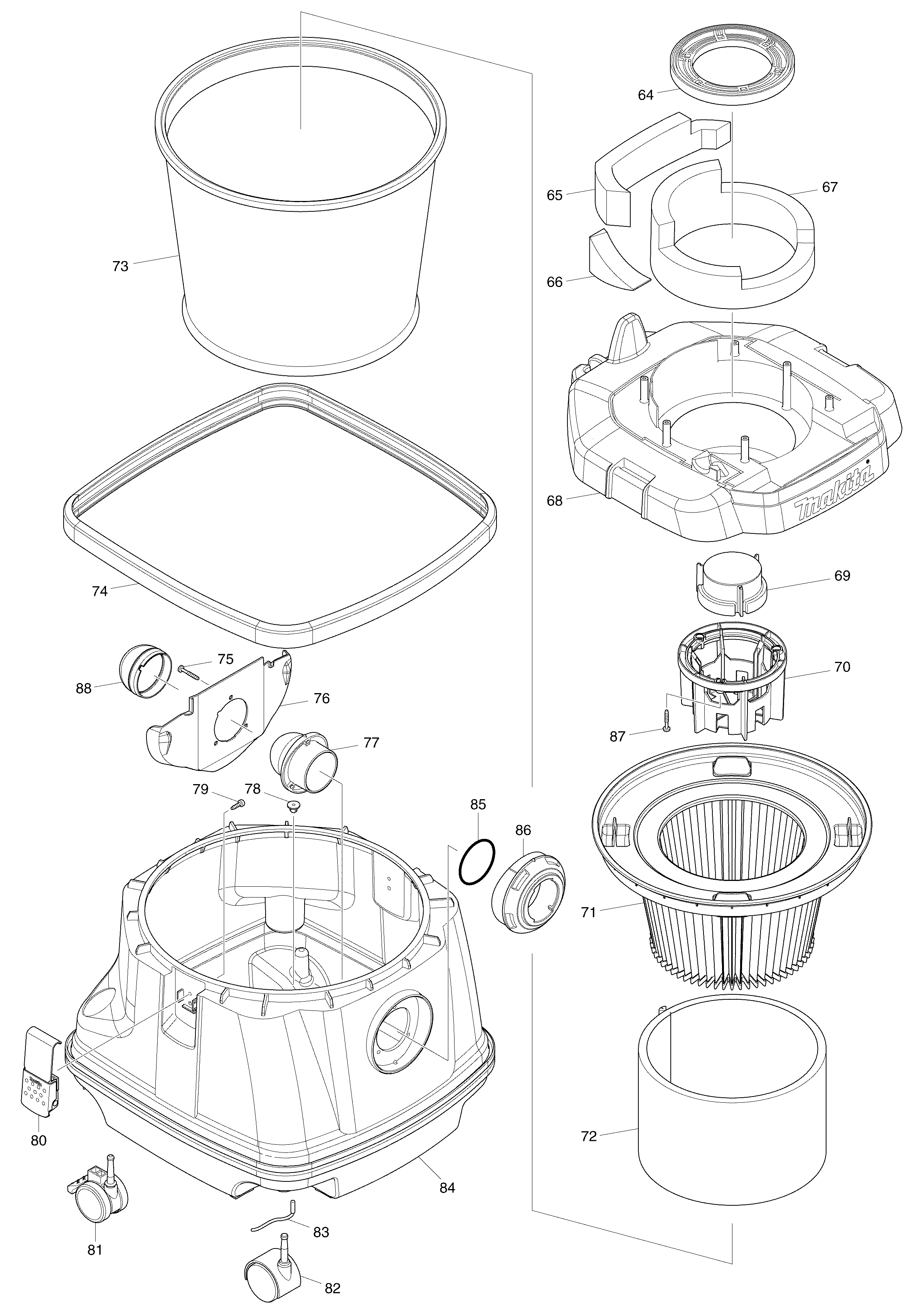 Makita VC2510L parts diagram, sheet 2