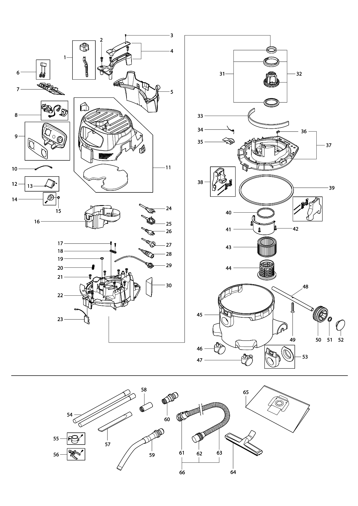 Makita VC3012L parts diagram, sheet 1